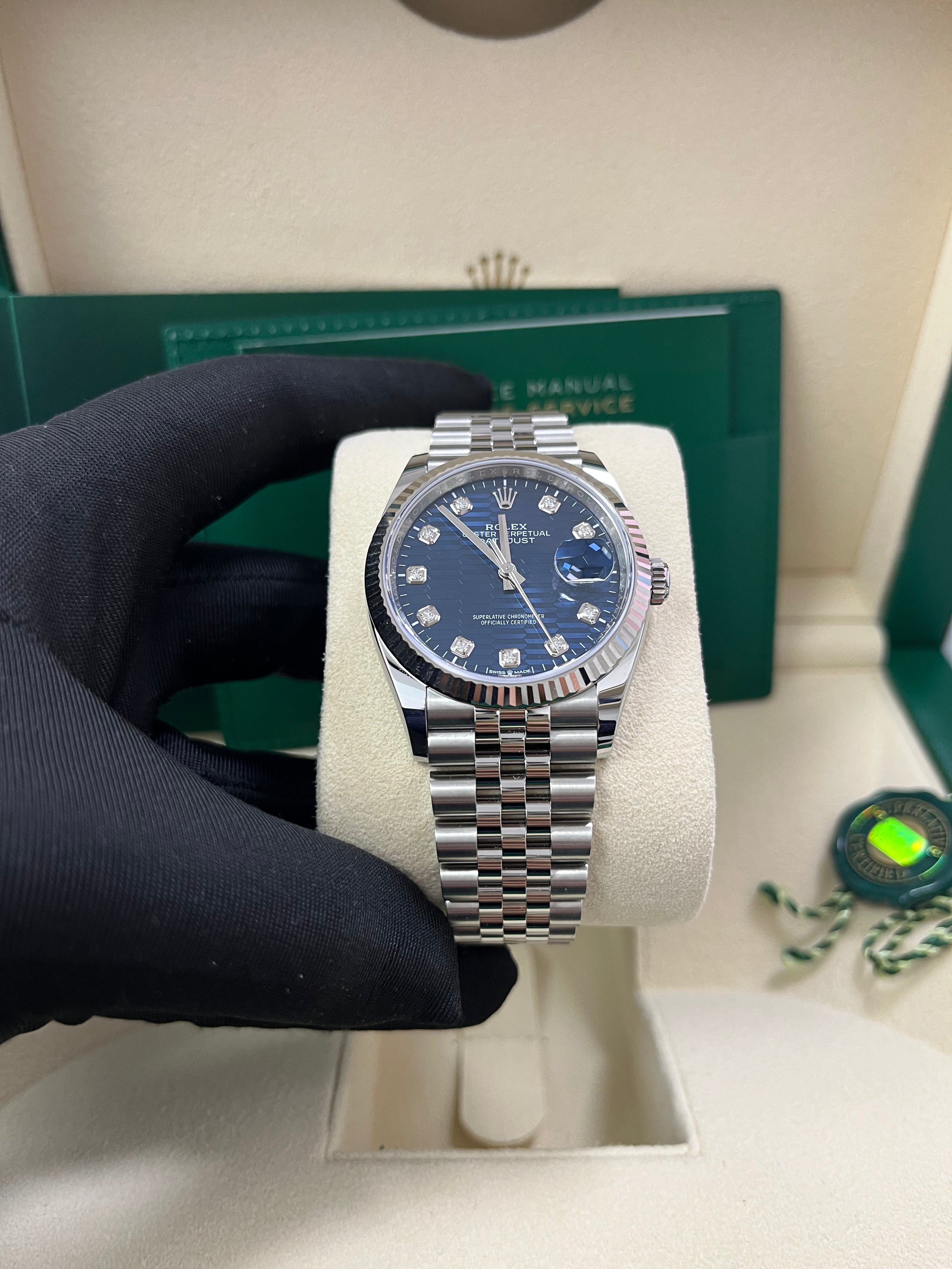 Rolex Datejust 36mm Men's Watch - Fluted Bezel, Bright Blue Diamond Dial, Jubilee Bracelet (Ref.126234) | Luxury Dress Watch for Business & Formal Occasions