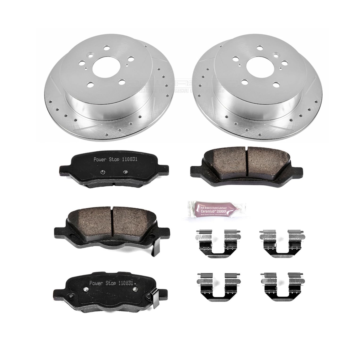 Power Stop K5867 Rear Z23 Carbon Fiber Brake Pads with Drilled & Slotted Rotors Kit - Compatible with Toyota Venza 2009-2016 | High-Performance Braking | Perfect for Daily Commuting & Mountain Driving