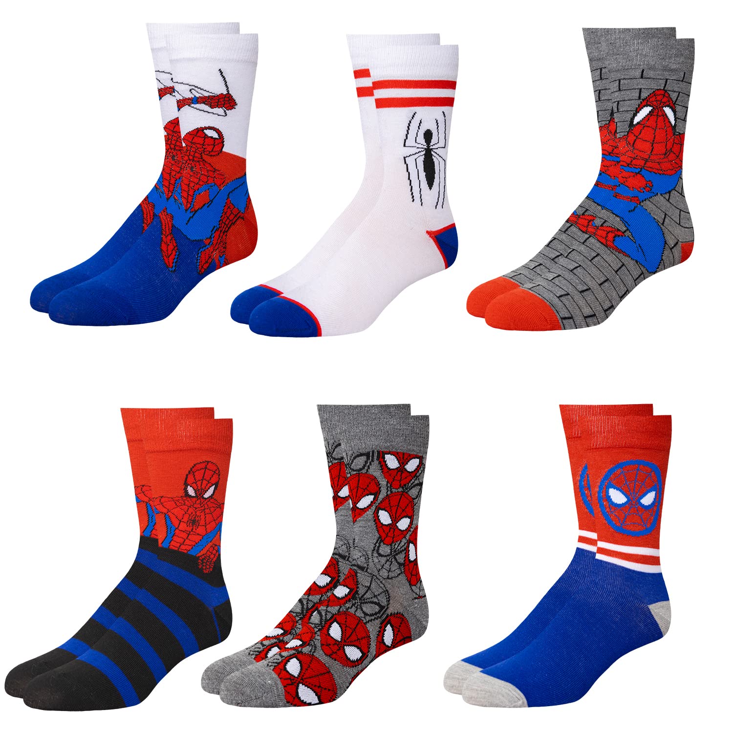 Marvel Spiderman Athletic Socks 6-Pack for Men & Boys - Breathable Cotton Crew Socks for Sports, Gym & Everyday Wear - Superhero Gift for Kids & Adults