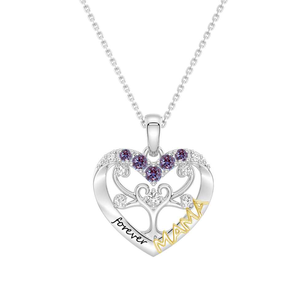 Custom Birthstone Heart Tree Necklace - Personalized Forever MAMA Pendant Jewelry for Women, Mothers, Grandmothers | Gift for Birthday, Mother's Day, Anniversary & Special Occasions