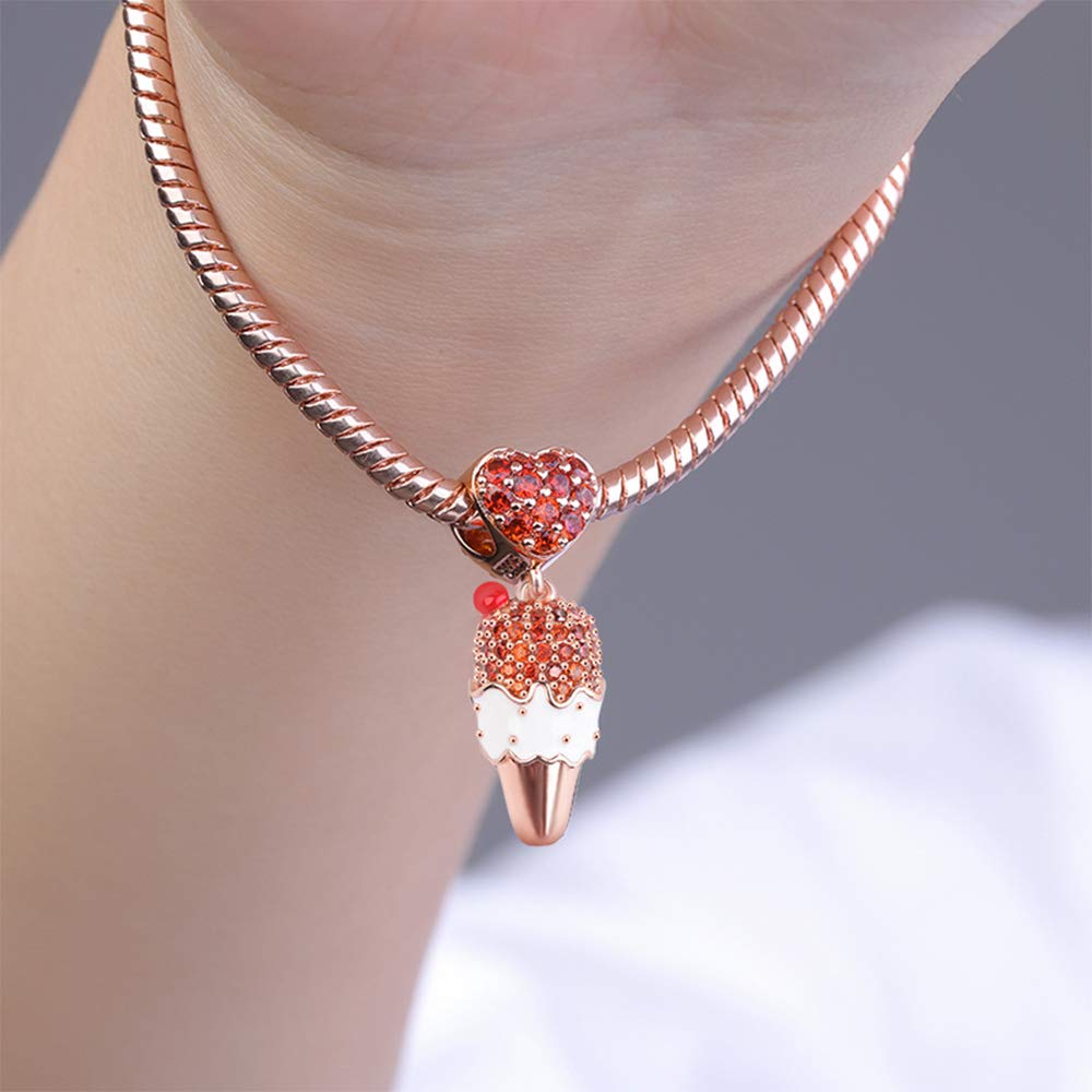 GNOCE Cherry Ice Cream Pendant Charms - Sterling Silver & Gold Plated 