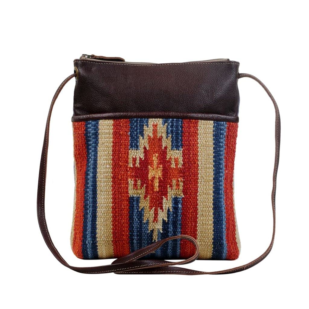 Myra Flaming Crossbody Bag - Upcycled Cotton & Cowhide Leather for Everyday Use