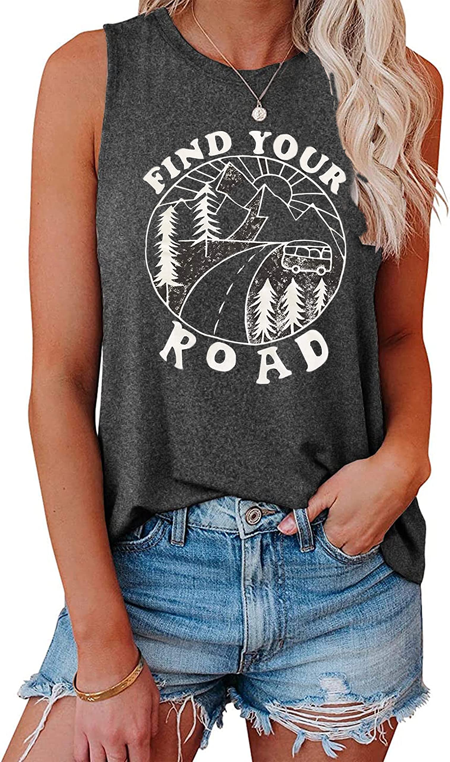 Women's Casual Loose Graphic Tank Tops - Comfortable Sleeveless Summer T-Shirts & Tunic Tops | Perfect for Beach Outings, Yoga, and Everyday Wear