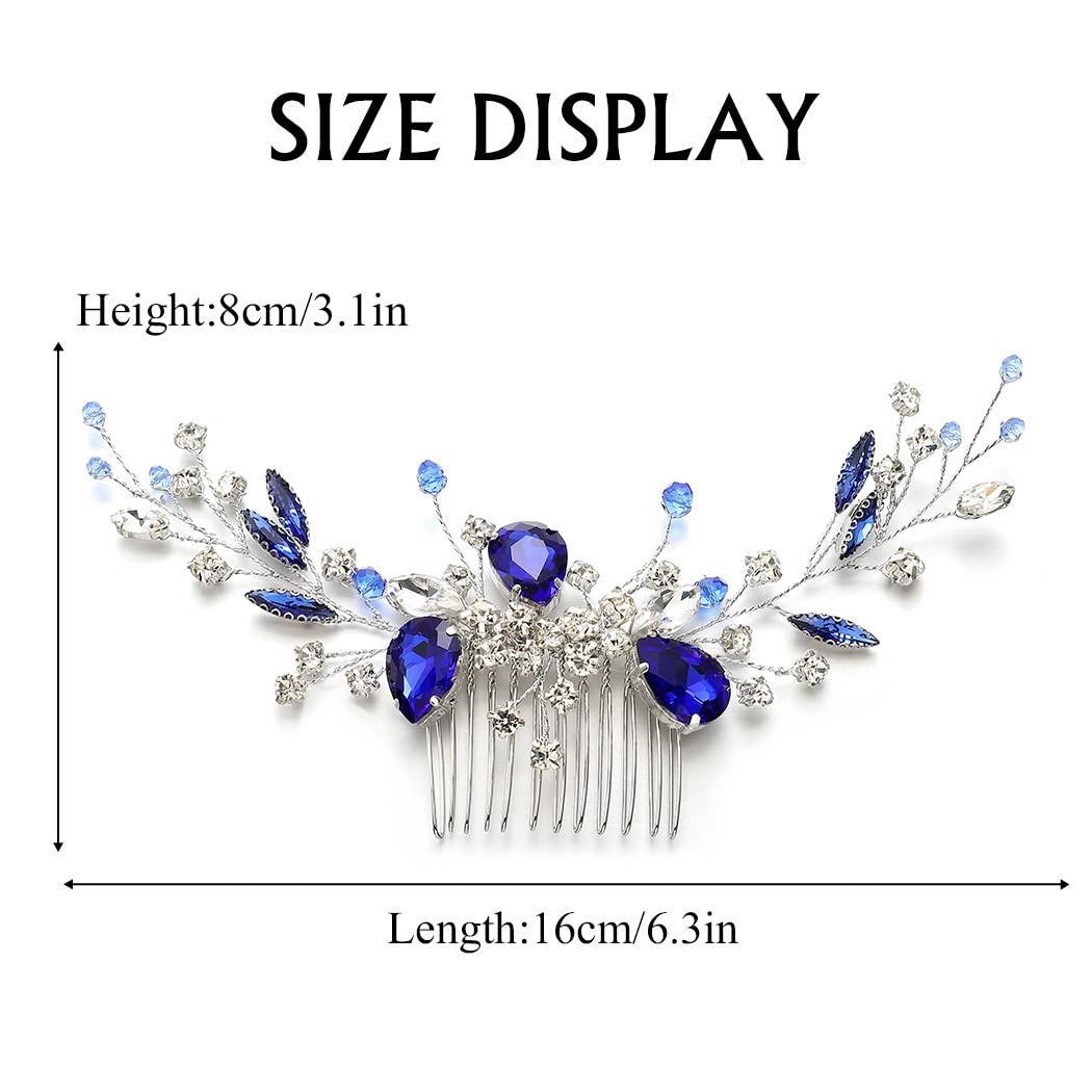 YBSHIN Blue Rhinestone Hair Comb - Elegant Wedding Hair Accessories for Brides, Silver Bridal Headpieces, Women's Decorative Hair Combs | Perfect for Weddings, Proms & Special Occasions