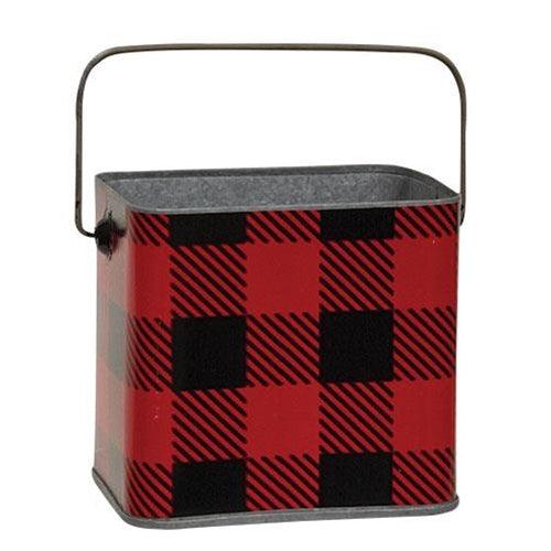 2-Pack Nesting Metal Buffalo Check Buckets - Rustic Farmhouse Decor for Home, Office & Outdoor Storage | Perfect for Organizing, Planters & Holiday Decor