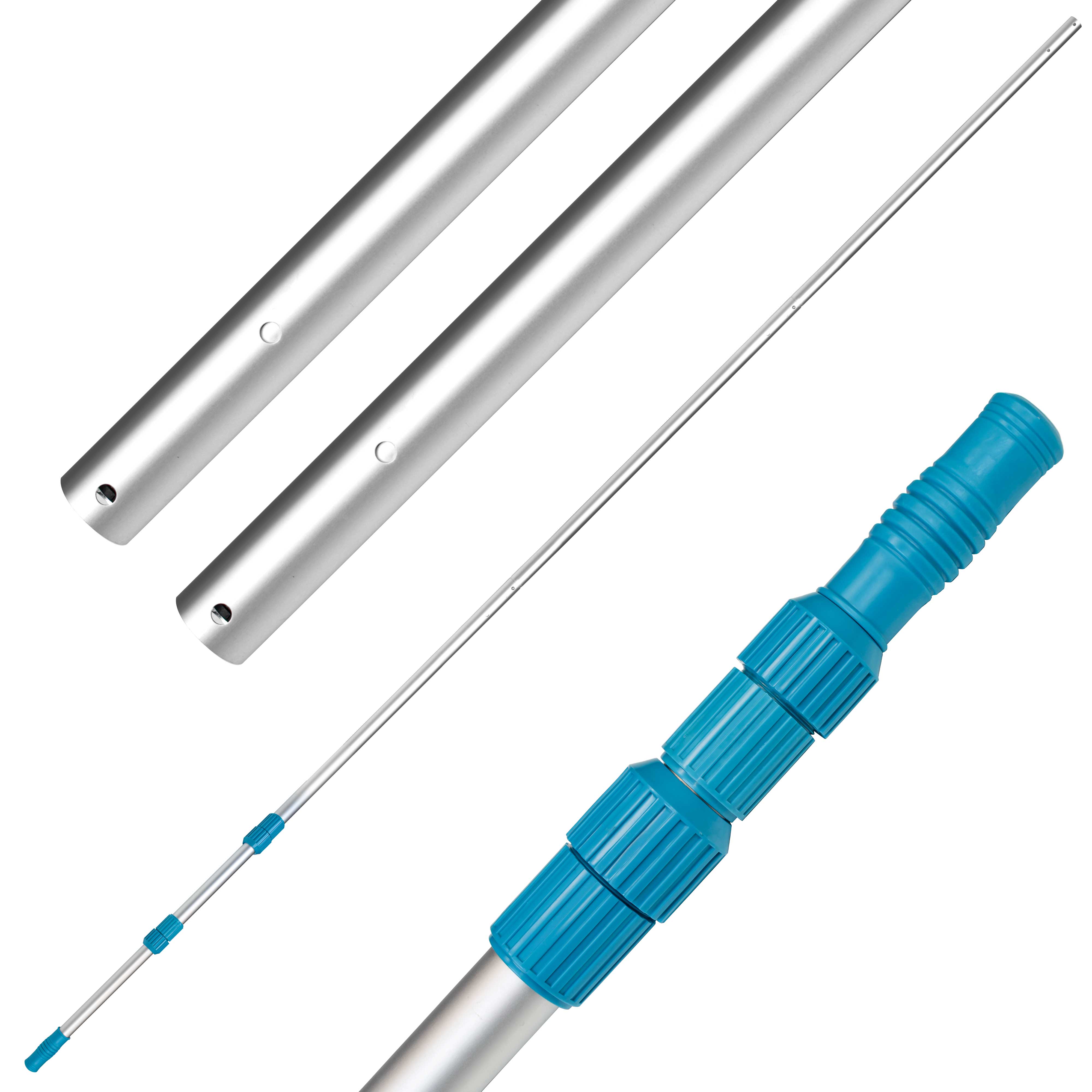 15ft Aluminum Telescopic Pool Pole - 3-Piece Expandable Swimming Pool Cleaning Pole with Skimmer Net & Rake Attachment | Heavy Duty Pool Maintenance Tool for Skimming, Raking & Cleaning | Perfect for In-Ground & Above Ground Pools