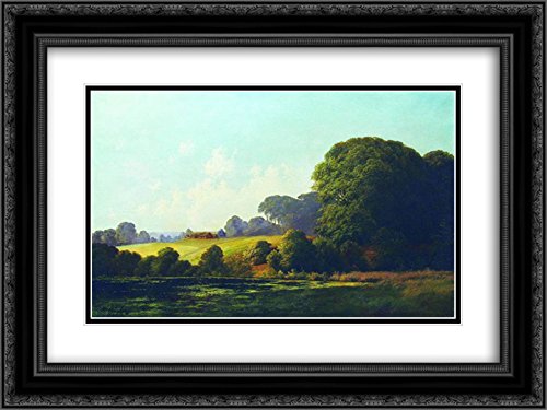 Volodymyr Orlovsky Landscape with Pond Art Print - 24x18 Black Ornate Frame, Double Matted Museum Quality Wall Decor for Living Room, Bedroom & Office