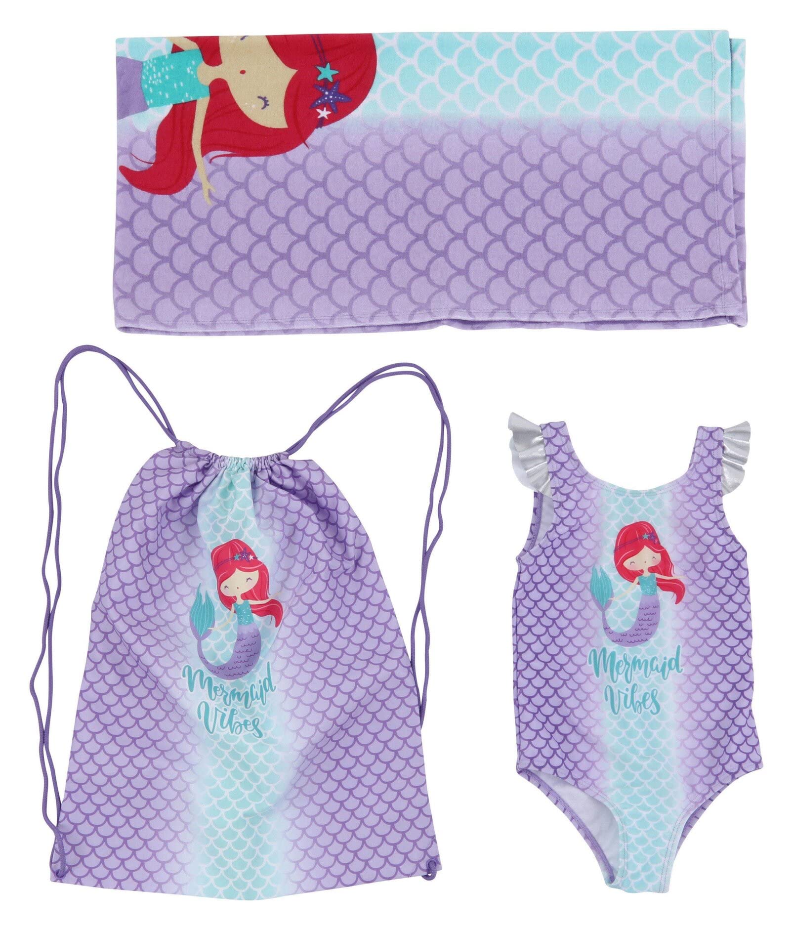 Flamingo Print Girls' One Piece Swimsuit Set with Matching Beach Bag & Towel - Toddler 3-Piece Bathing Suit Outfit for Pool, Beach & Summer Vacations