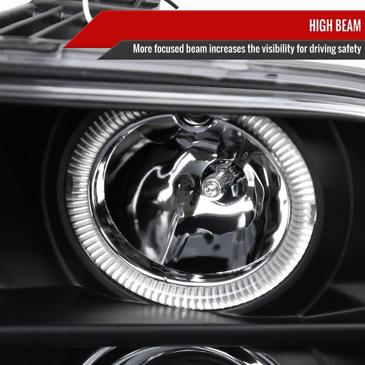 Ford Mustang 2005-2009 Black LED Halo Projector Headlights - High Performance Replacement Headlamps for Night Driving & Custom Car Upgrades