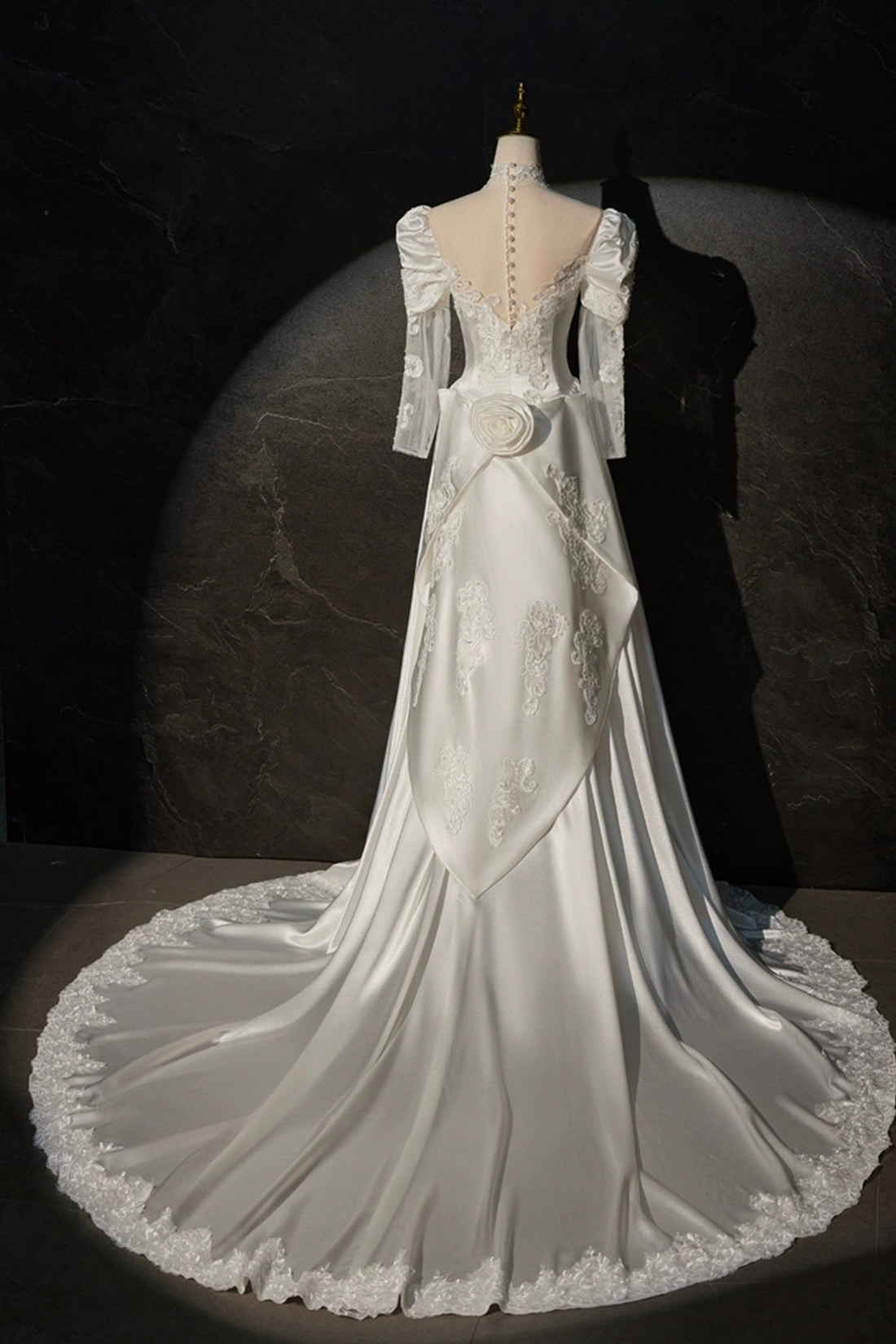 Elegant A-Line Satin Lace Long Sleeve Evening Dress for Women - Perfect for Weddings, Parties & Formal Events