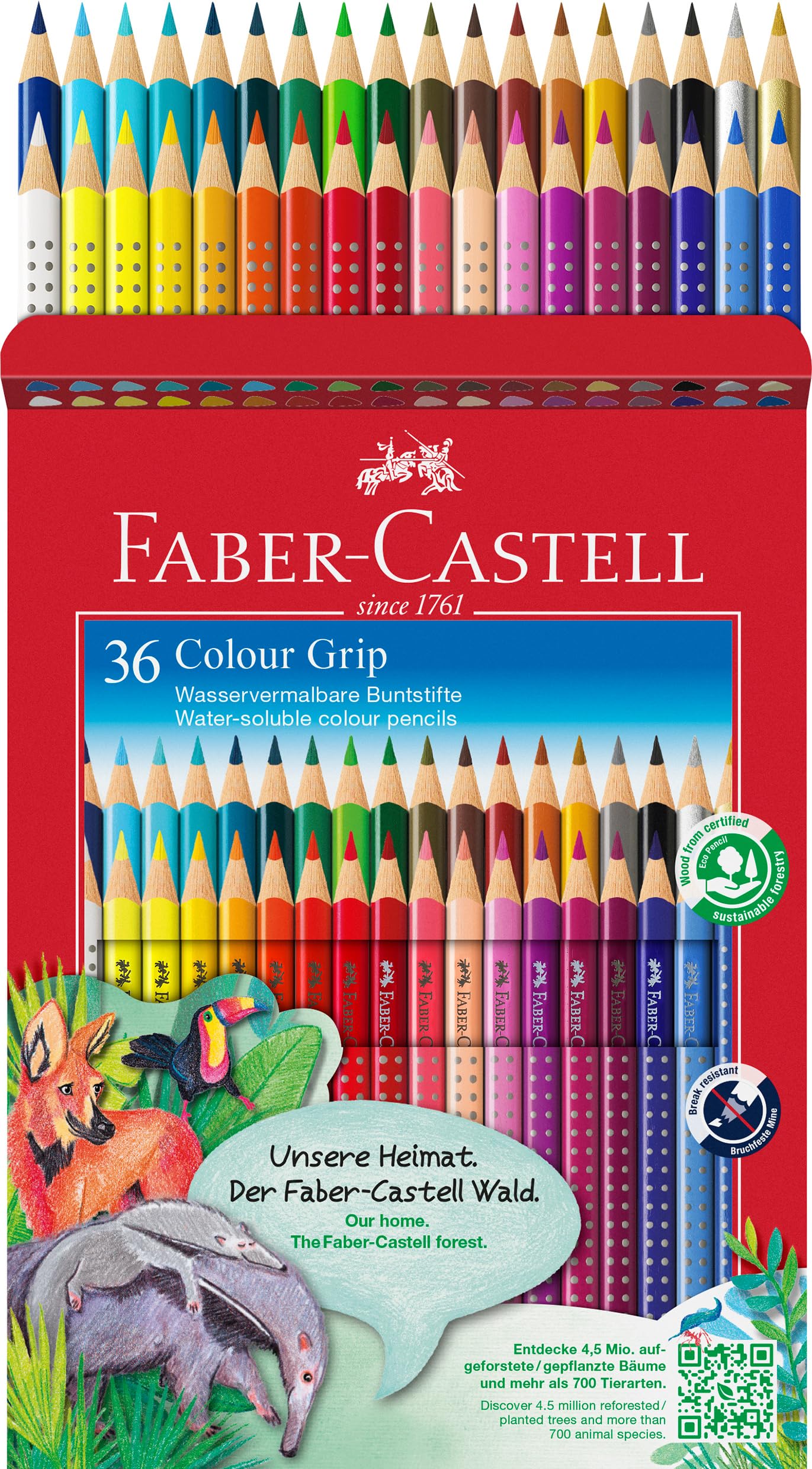 Faber-Castell Colour Grip Water-Soluble Pencils - Set of 36 Vibrant Colors, 17.5cm (6.9in) Art Pencils for Drawing & Sketching - Perfect for Artists, Students & Coloring Enthusiasts - F112442