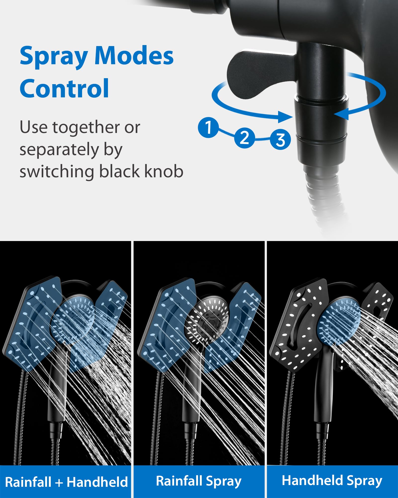 2-in-1 High Pressure Black Shower Head with Handheld - Rainfall & Detachable Dual Shower Heads with 2.5GPM Hose - Perfect for Bathroom Renovation & Spa-Like Shower Experience
