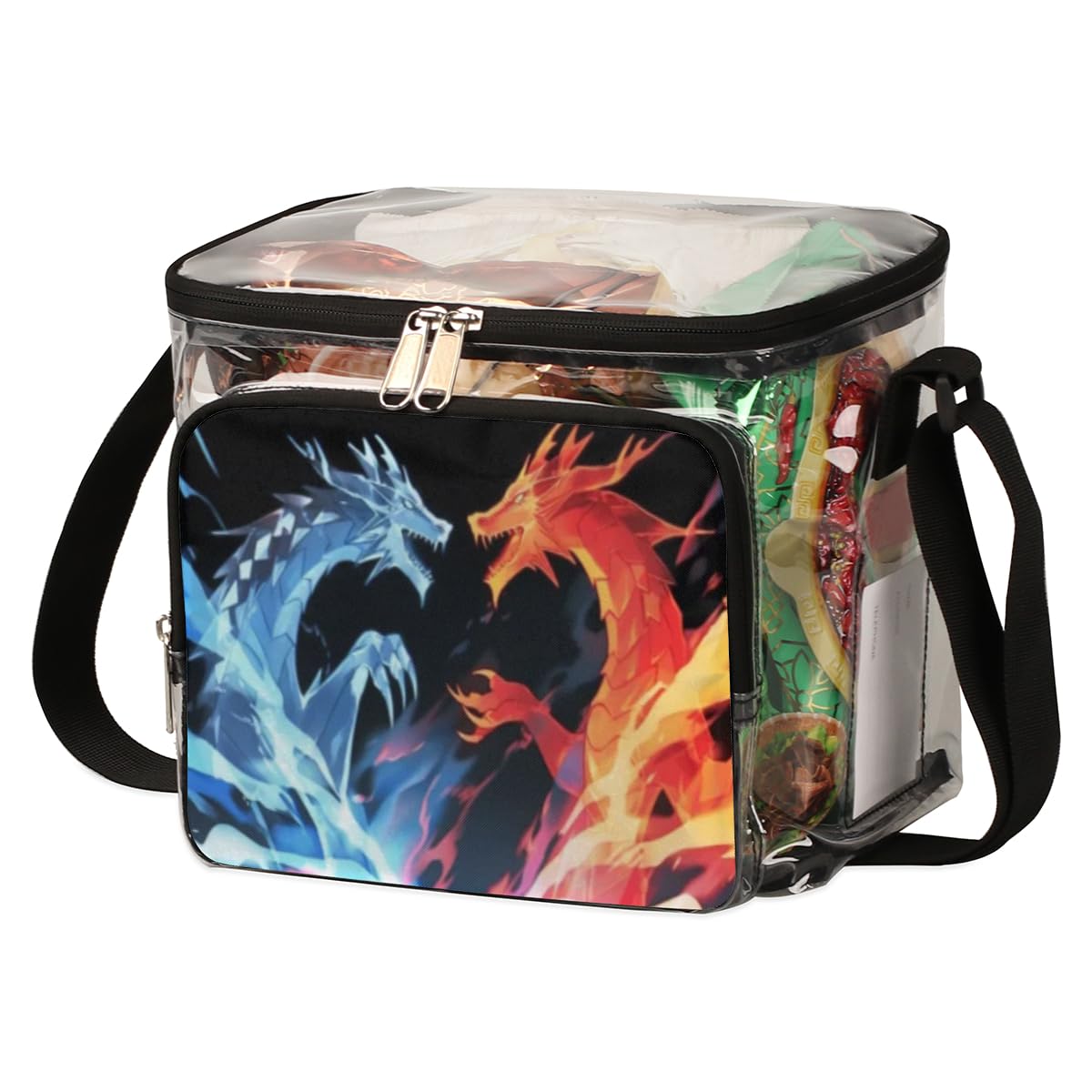 GzLeyigou Clear Transparent Tote Bag with Abstract Dragon Print - Crossbody Shoulder Bag for Lunch, Outdoor Travel, Picnic, Concerts & Sports Events (Stadium Approved) | Perfect for Music Festivals, Beach Days and Shopping Trips