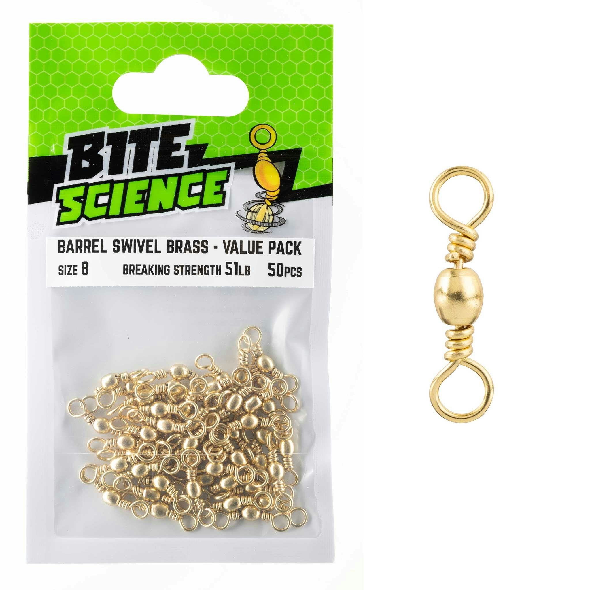 Bite Science Swivels Brass Barrel - High-Quality Fishing Swivel for Saltwater & Freshwater - Perfect for Anglers, Trolling & Fly Fishing Accessories