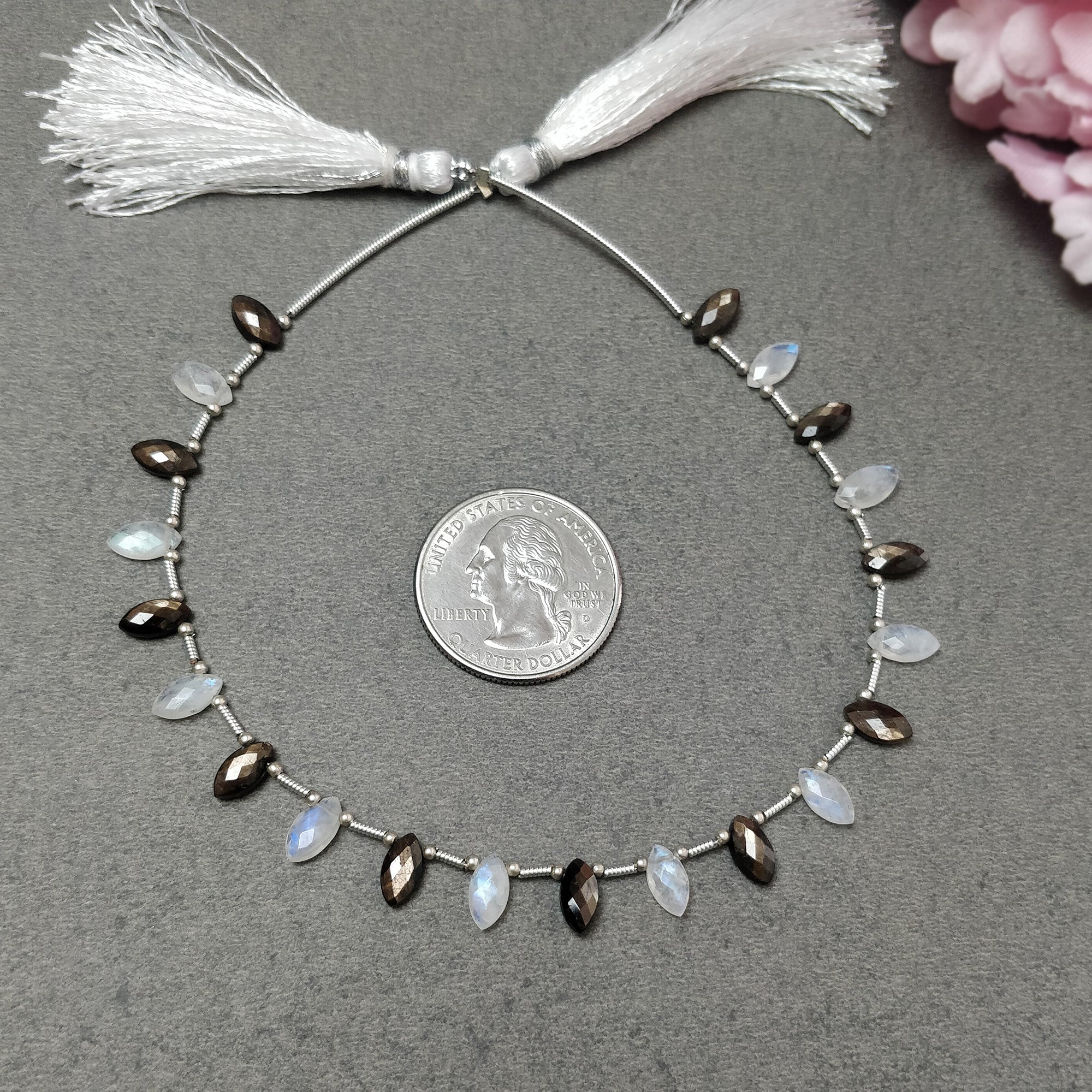 Natural Untreated Chocolate Sapphire & Moonstone Gemstone Checker Cut Loose Beads - 21.00cts (Approx) - 8x4mm Marquise Faceted for Bracelet Making, Jewelry Design & DIY Crafts - Perfect for Boho, Wedding & Gift Jewelry