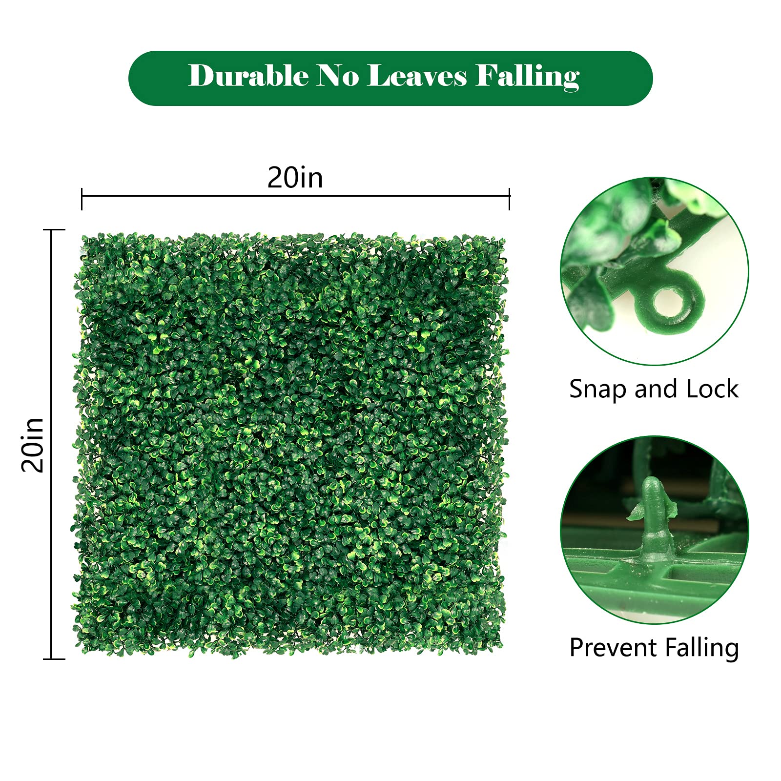 12 Pack 20x20 Inch Artificial Boxwood Hedge Panels - UV Protected Grass Wall Privacy Screens for Outdoor/Indoor Use - Dark Green Garden Fence & Backyard Decor (Perfect for Patio, Balcony, and Home Landscaping)