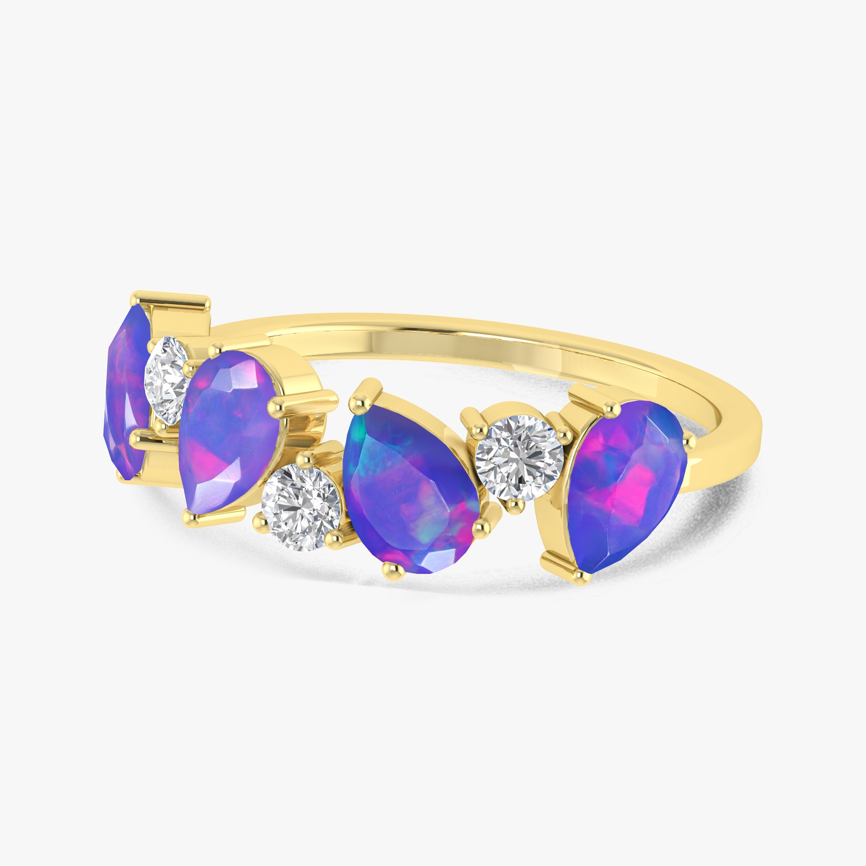 Lavender Fire Opal Four Stone Ring - Elegant Sterling Silver Jewelry for Women | Perfect for Weddings, Anniversaries & Special Occasions
