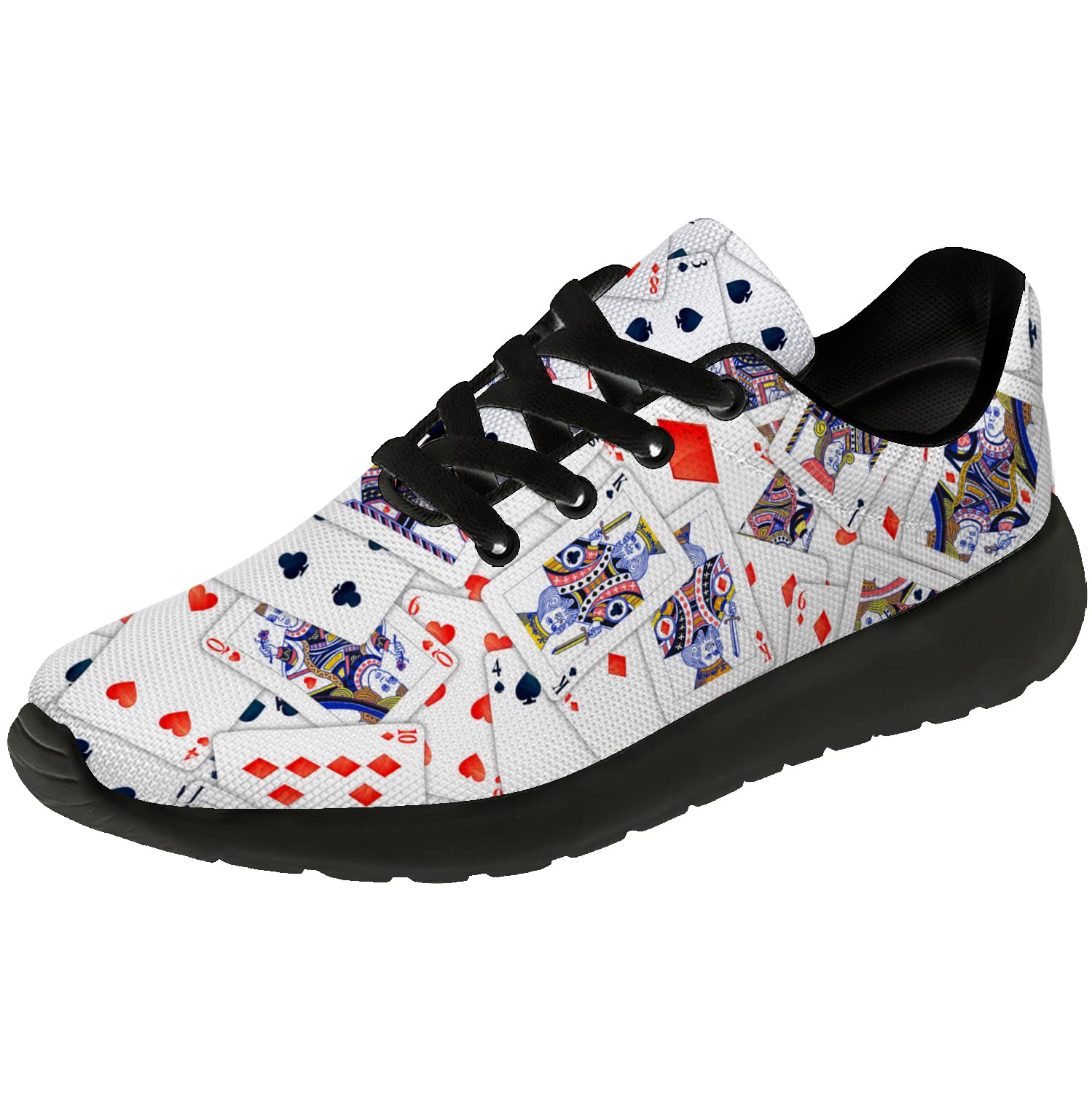 3D Printed Poker Cards Design Women's & Men's Non-Slip Running Tennis Shoes - Fashion Sneakers for Game Players (US Size 10 Women/8.5 Men, White) - Perfect for Casual Wear, Sports & Poker-Themed Parties