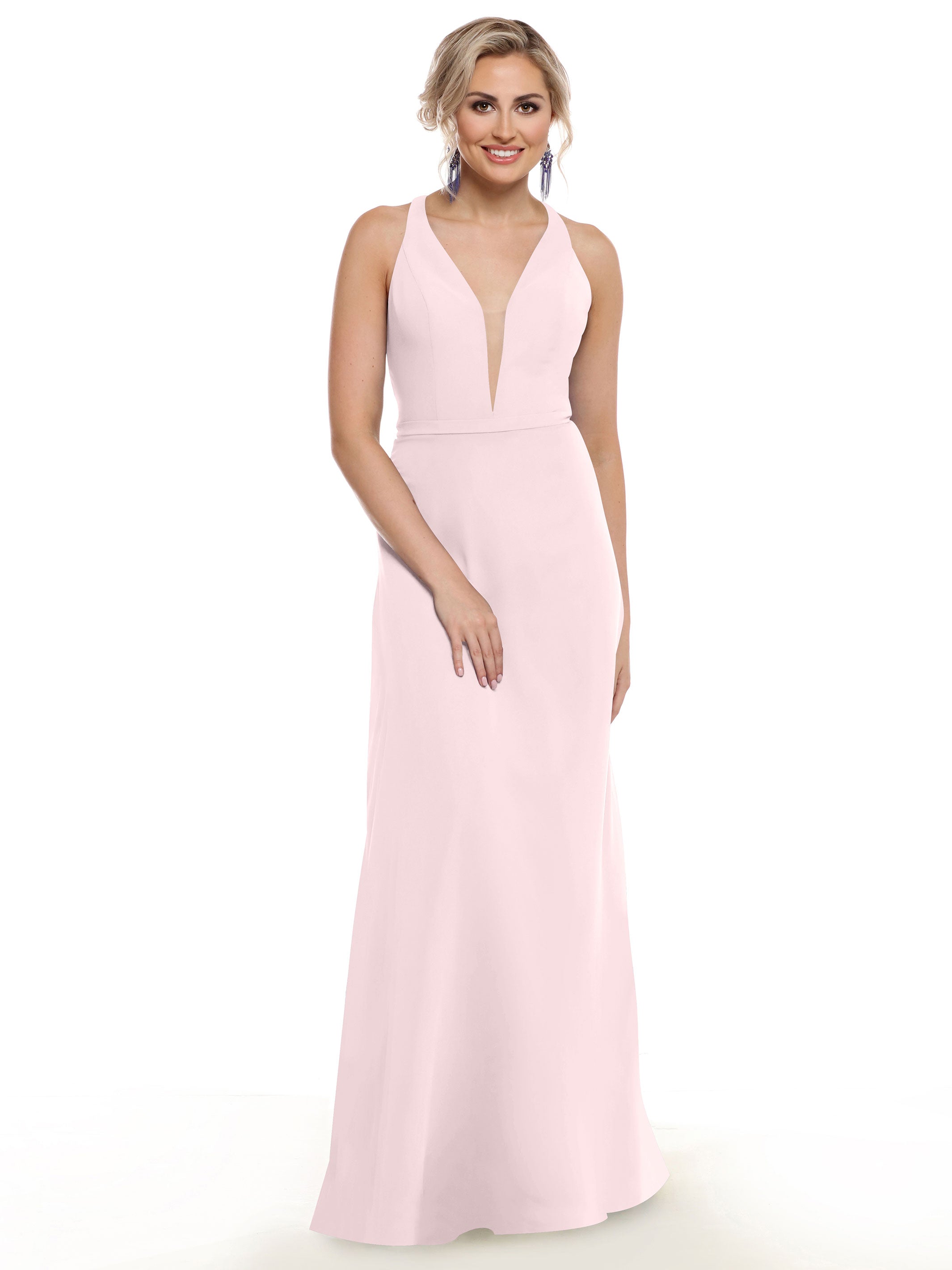 Elegant 80150 Chiffon A-Line Bridesmaid Dress with Plunging V-Neck & Intricate Back Detail - Perfect for Weddings, Formal Events & Special Occasions