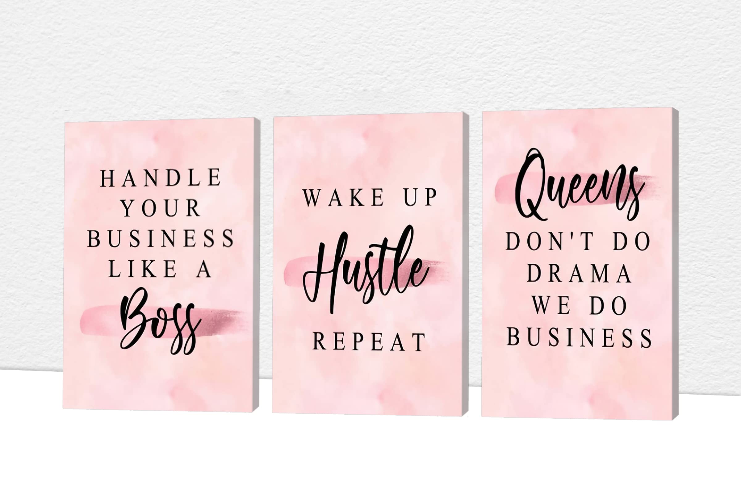 GUTTATY Motivational Office Wall Art - 3 Piece Inspirational Quote Canvas Prints for Women's Workspace, Pink Framed Wall Decor Ready to Hang (24