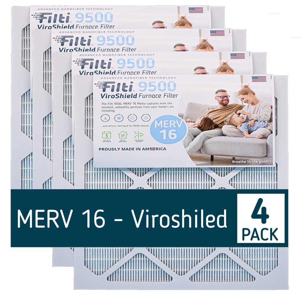 FILTI 9500 MERV 16 Air Filter 14x24x1 - 4 Pack | High Efficiency Pleated HVAC Furnace & AC Filters | Made in USA | Perfect for Home, Office & Commercial Use