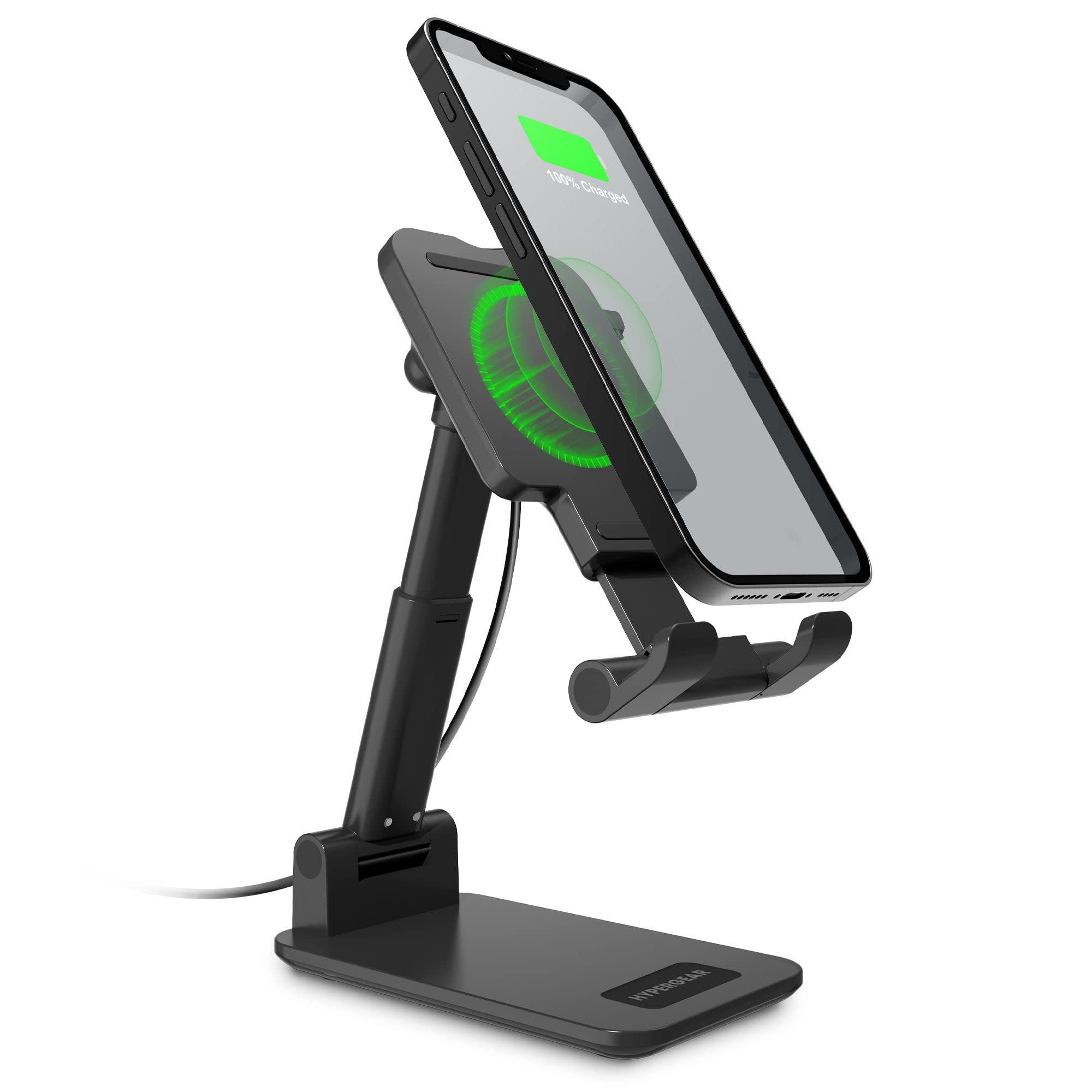 HyperGear Fast Wireless Charging Stand with LED Power Indicator - Universal Qi-Certified Charger for iPhone 15/14/13/Pro Max, Galaxy S24/S23 & More | Portable Desk Charger for Home, Office & Travel [15415]