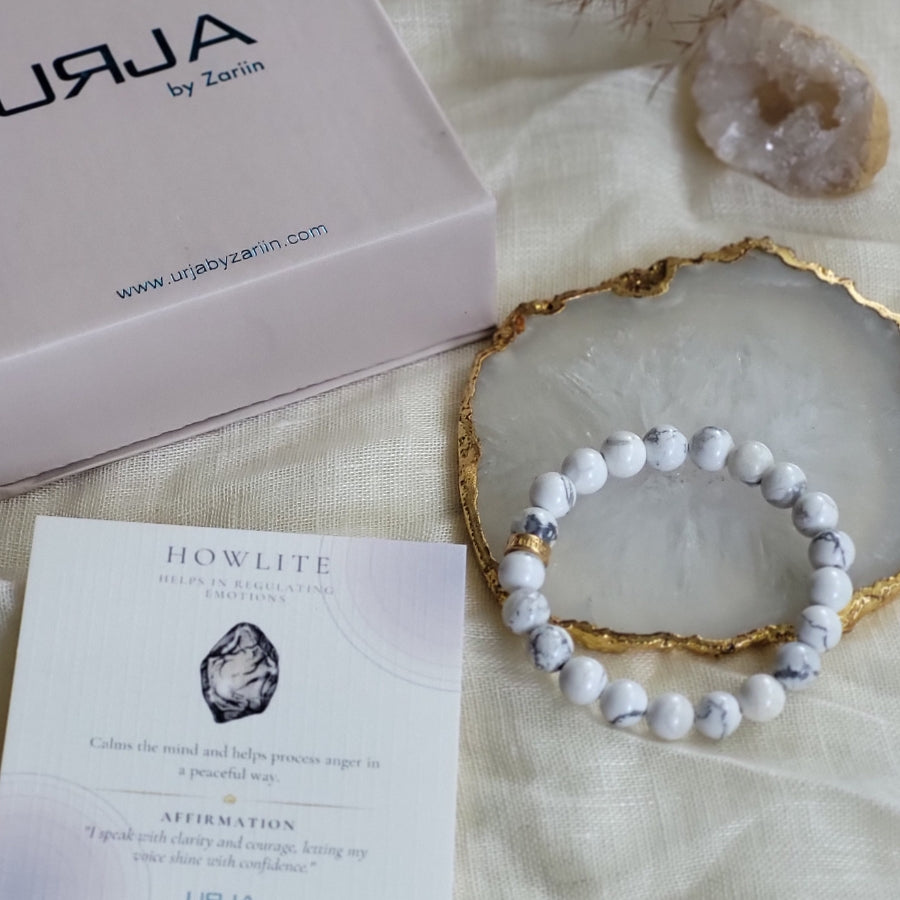 Howlite Bead Bracelet for Stress Relief & Anxiety - Natural Stone Healing Jewelry for Meditation, Yoga & Spiritual Balance