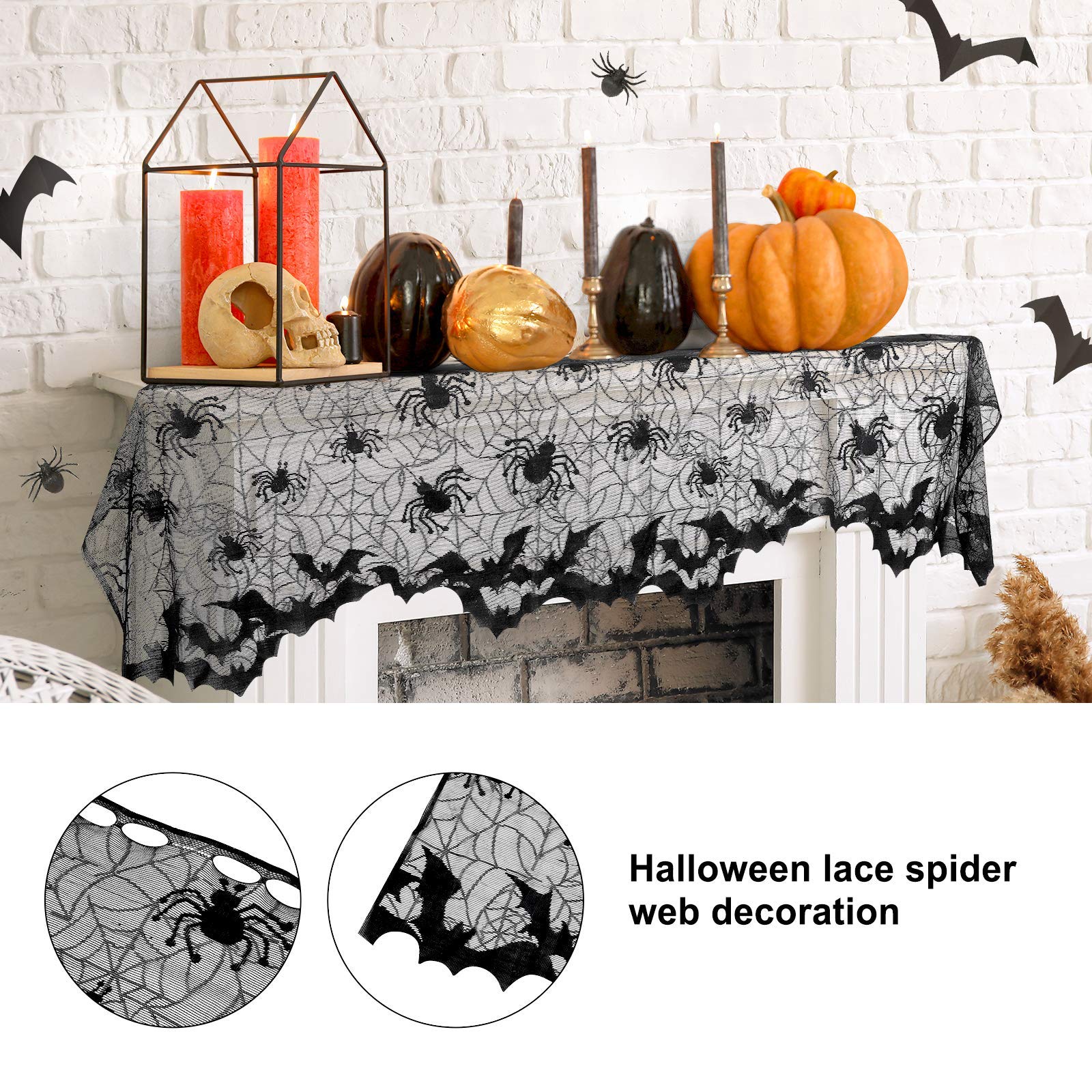 Spider Web Halloween Curtain 60x20 Inch - Window & Fireplace Decor
