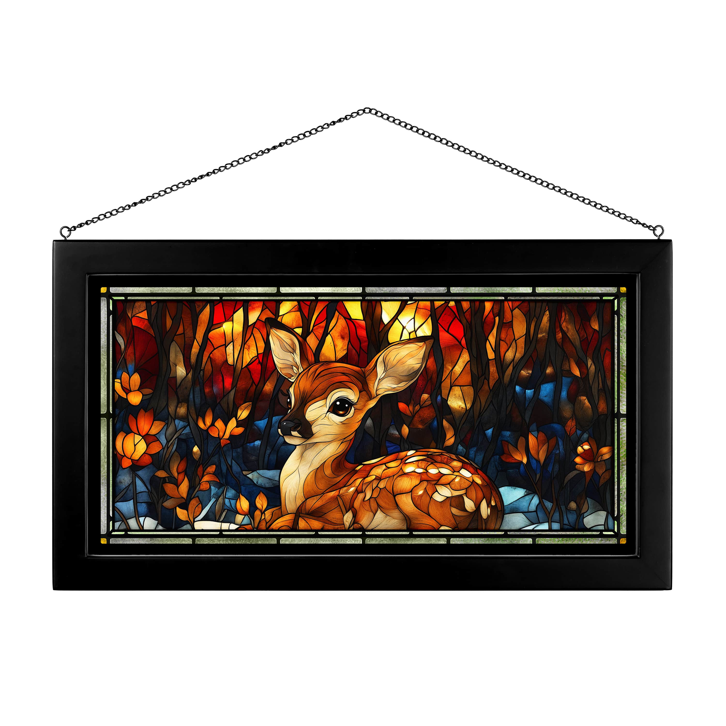 13 x 23 Stained Glass Art Panel - Doe Eyed at Daybreak Sunrise Window Decor for Home, Church & Office