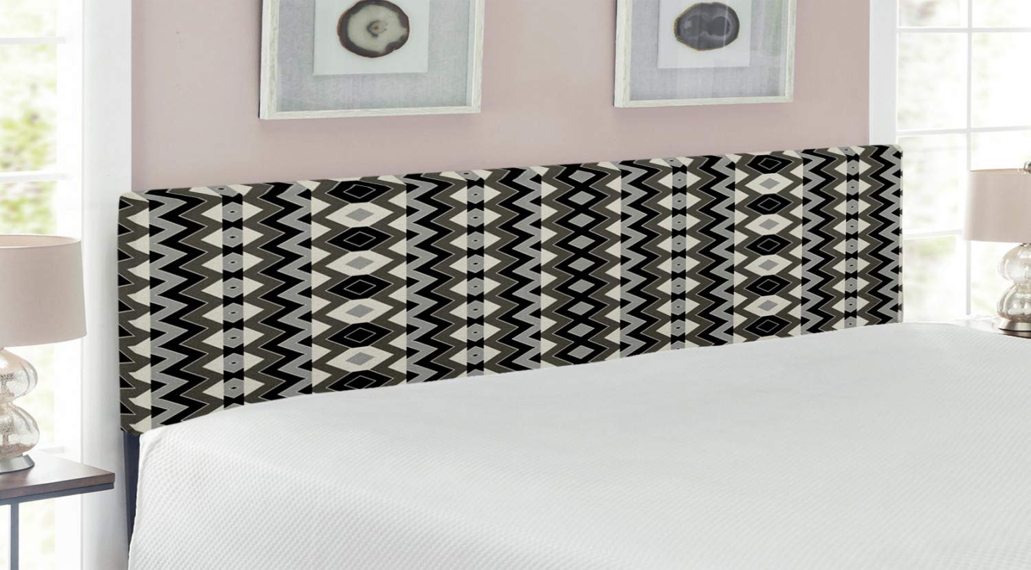 Ambesonne Geometric King Size Headboard - Aztec Tribal Chevron Bohemian Upholstered Metal Bed Frame with Memory Foam in Charcoal Grey | Stylish Bedroom Decor for Modern & Traditional Homes
