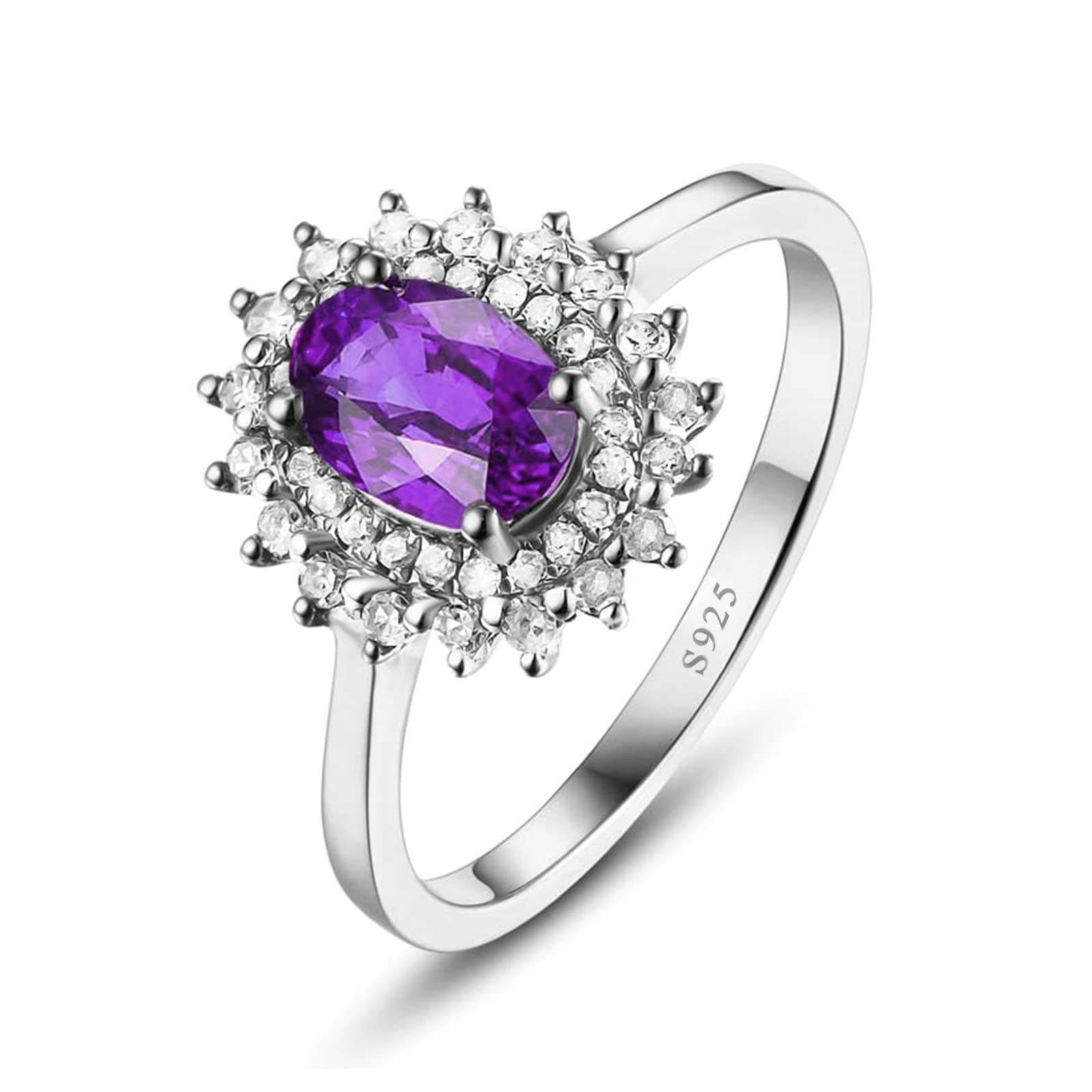 Aienid Sterling Silver Amethyst & Cubic Zirconia Rings for Women - Elegant Oval CZ Gemstone Ring | Perfect for Weddings, Anniversaries & Gift Giving