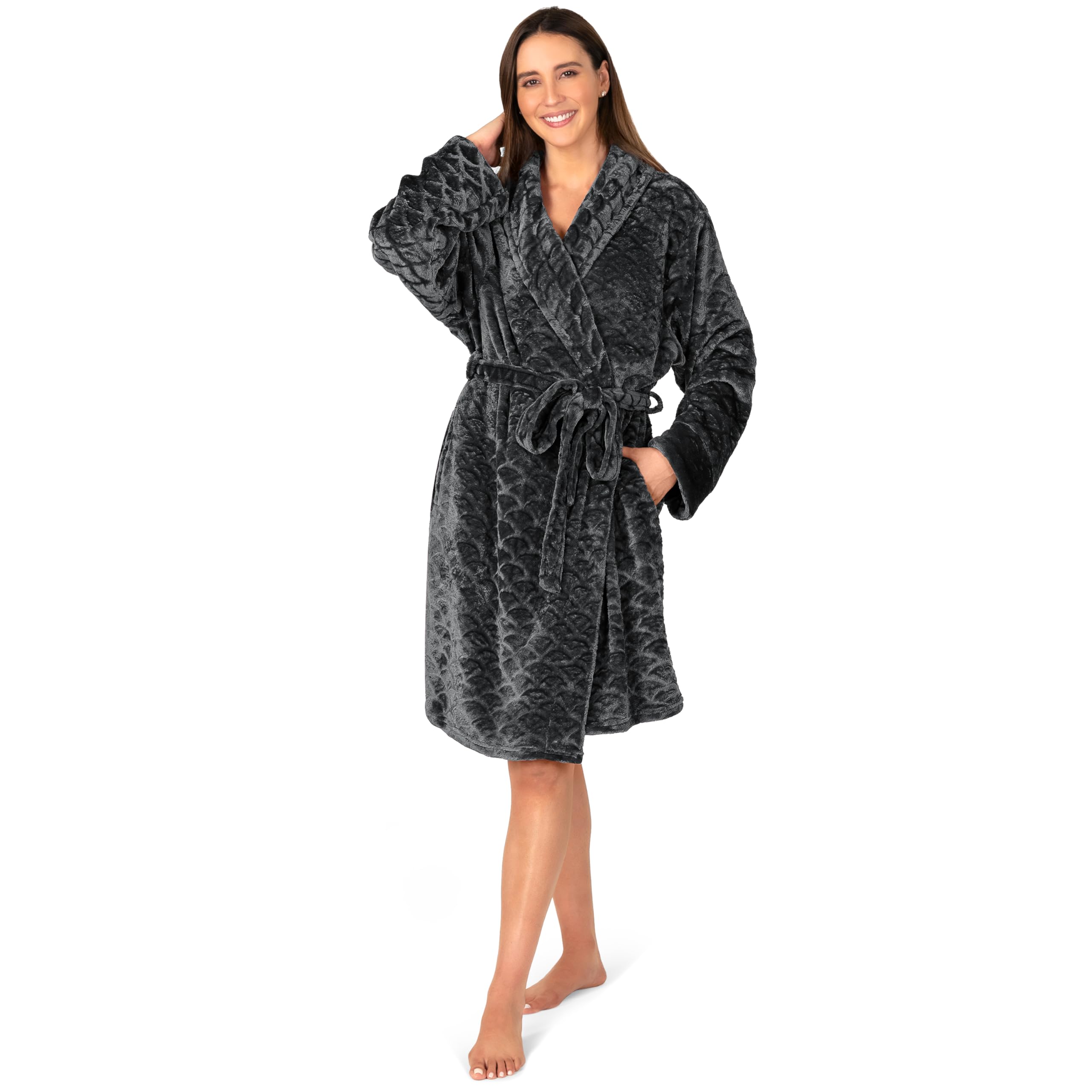 PAVILIA Women's Lightweight Plush Fluffy Bathrobe with Pockets - Soft Fuzzy Short Robe for Shower, Spa & Lounge Wear - Cozy Home & Travel Comfort