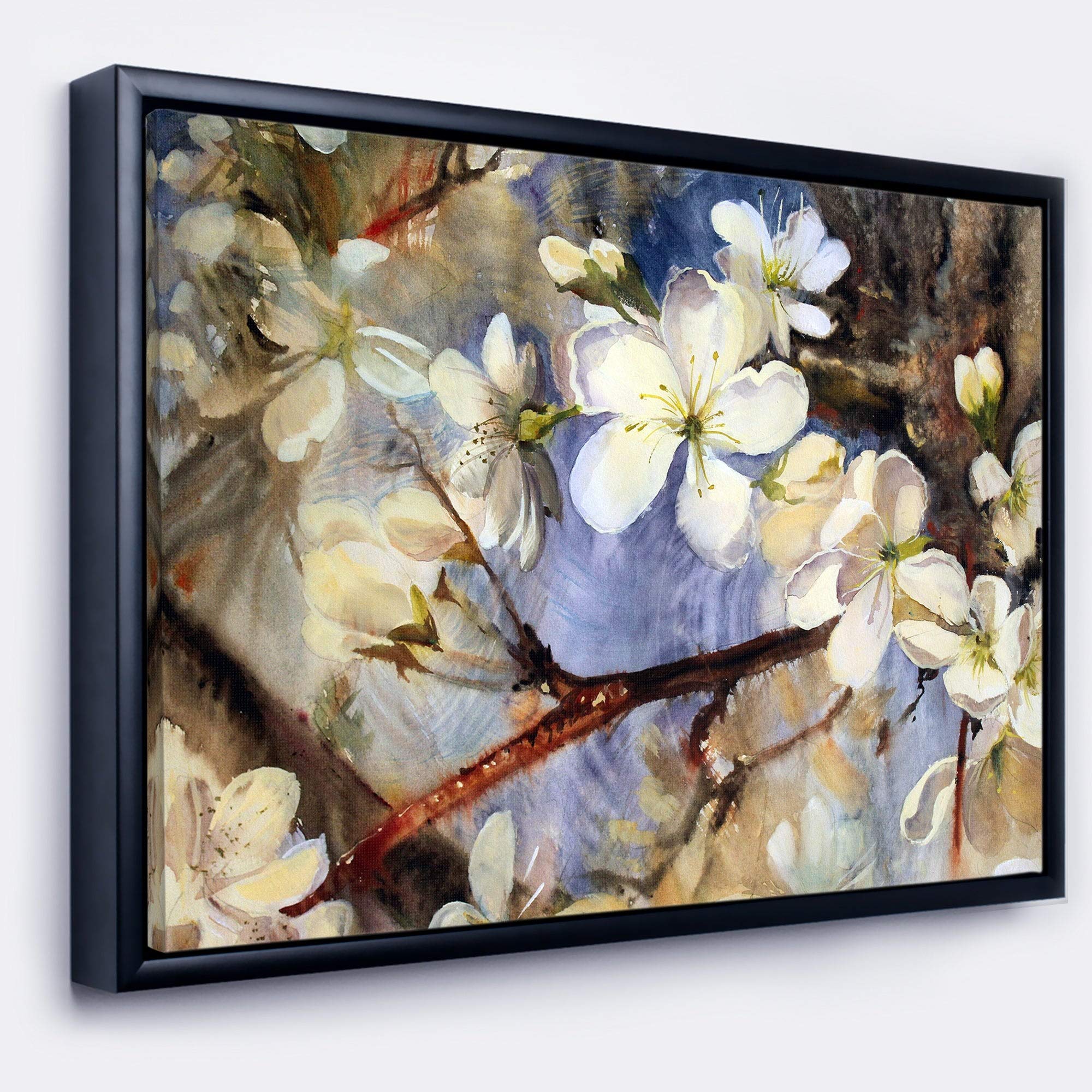 White Spring Flowers Floral Framed Canvas Wall Art Print - 40x30 Inches, Home Decor for Living Room, Bedroom & Office