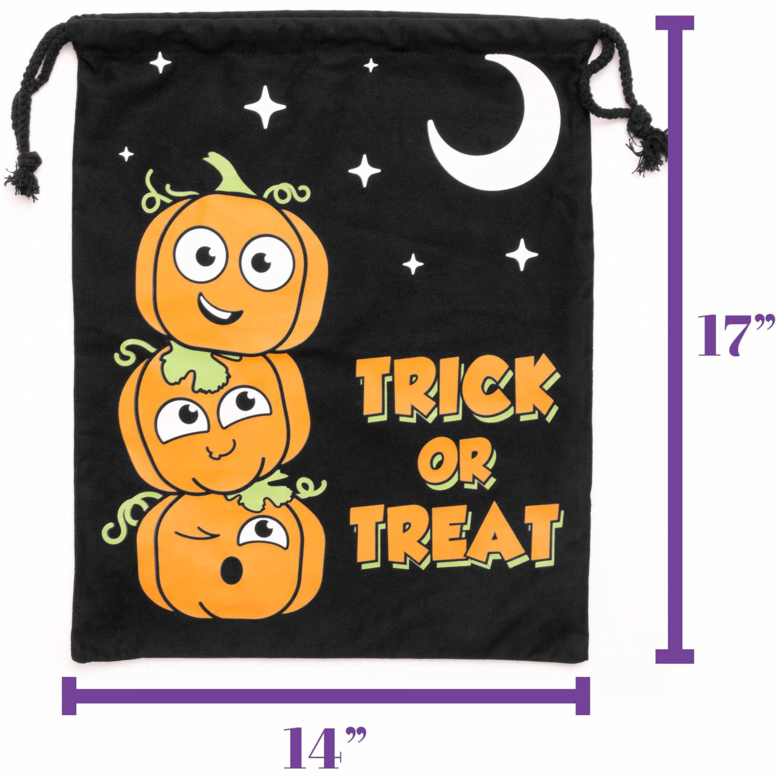 Halloween Trick or Treat Candy Bag - Reusable Washable Canvas Tote with Drawstring for Halloween Candy Collection | Pumpkin Design | Perfect for Trick-or-Treating, Halloween Parties & Candy Storage