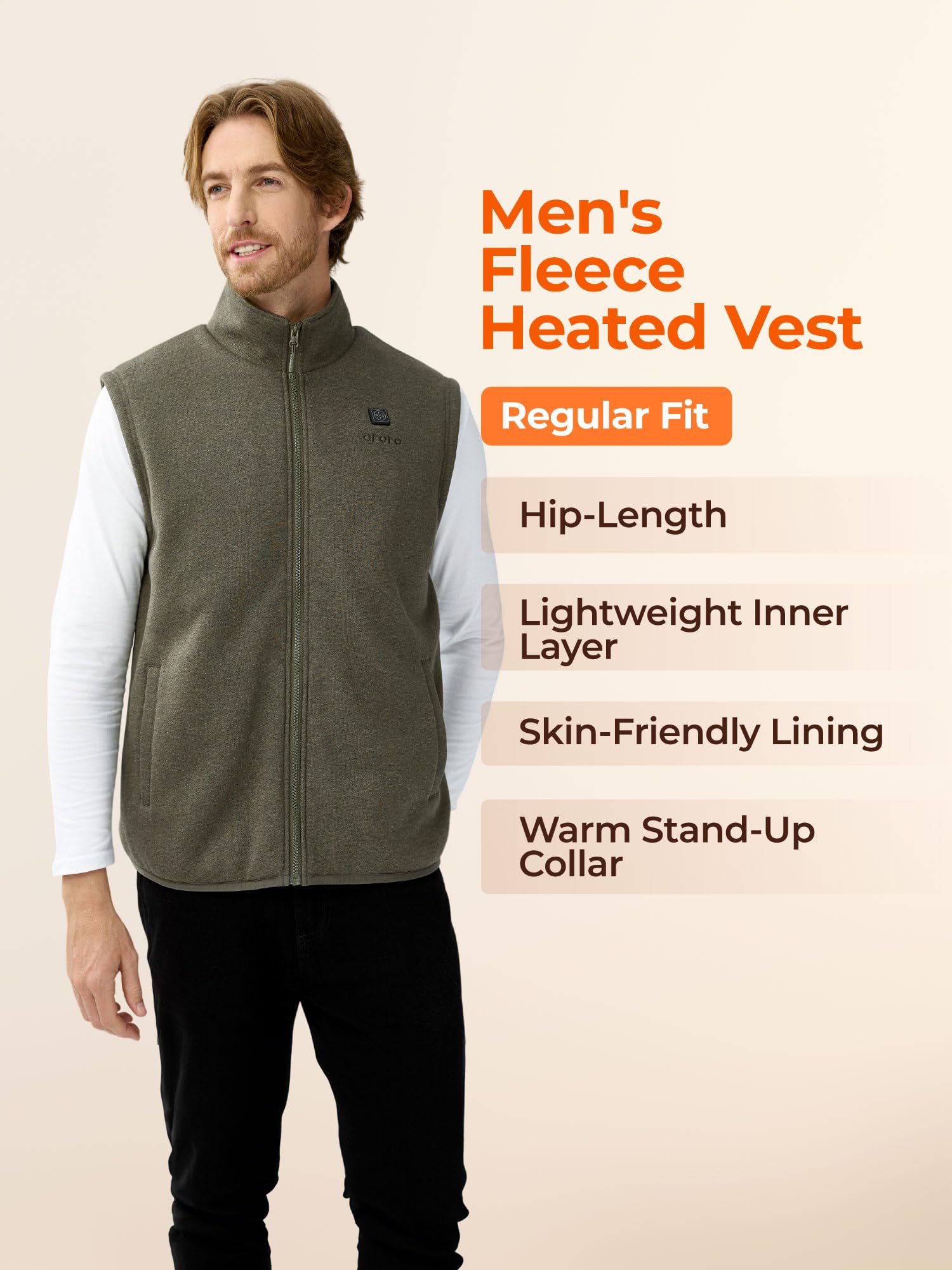 ORORO Men's Heated Vest with Battery Pack - Lightweight Electric Fleece Jacket for Winter Warmth | USB Rechargeable | Outdoor Activities, Camping & Work (Charger Sold Separately)