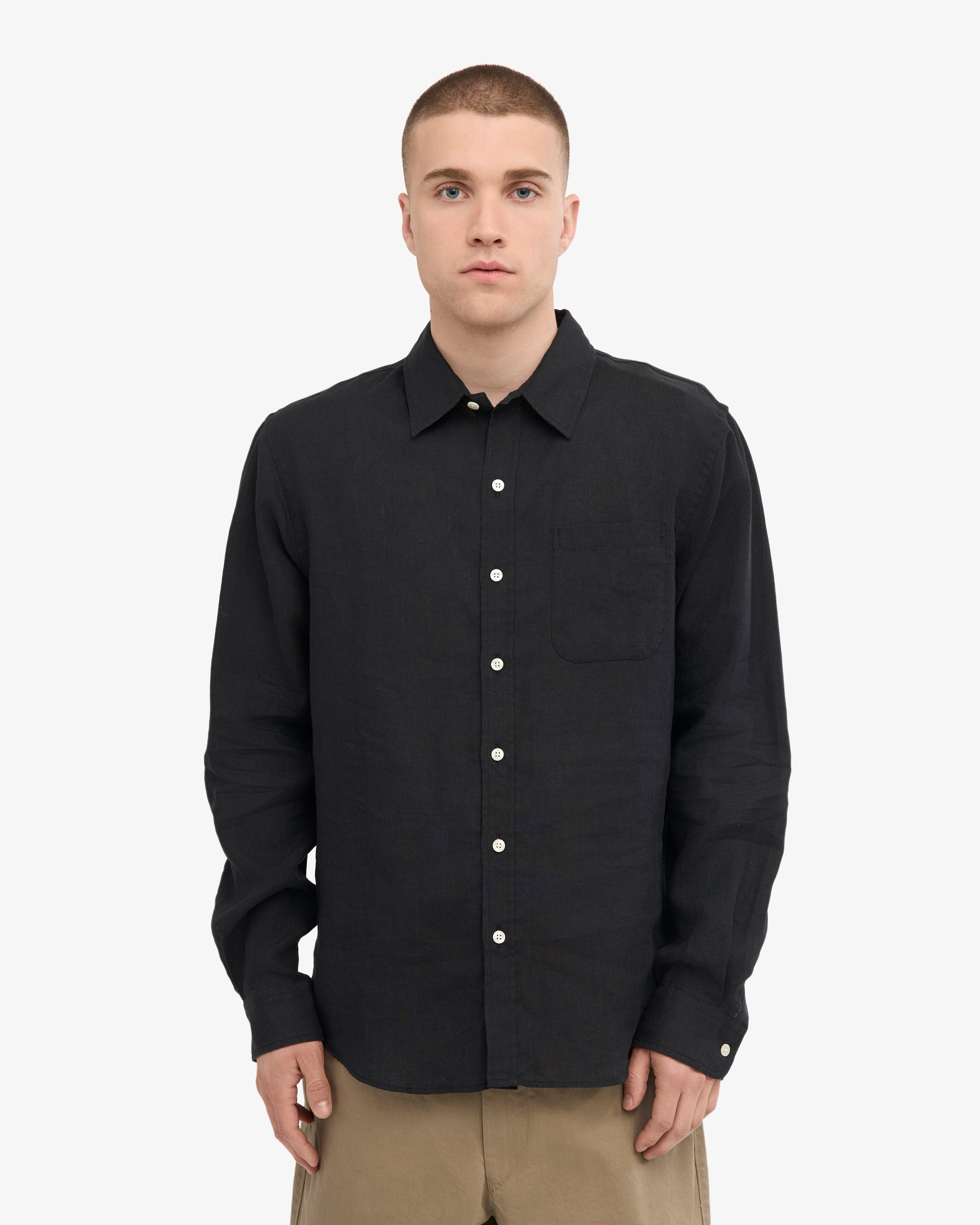 Premium Linen Shirt for Men - Breathable & Comfortable Deep Black Casual Button Down Shirt - Perfect for Summer, Travel & Outdoor Activities