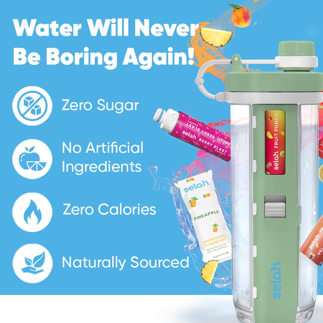 Selah Sugar-Free Vitamin Water Bottle - 20oz with Flavor Pods - for Energy & Sports Drinks