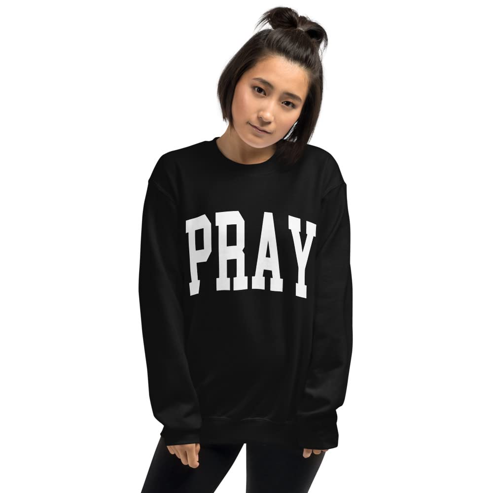 Women's Pray White Print Sweatshirt - Long Sleeve Graphic Crewneck Casual Religious Shirt | Perfect for Church, Bible Study & Everyday Comfort Wear