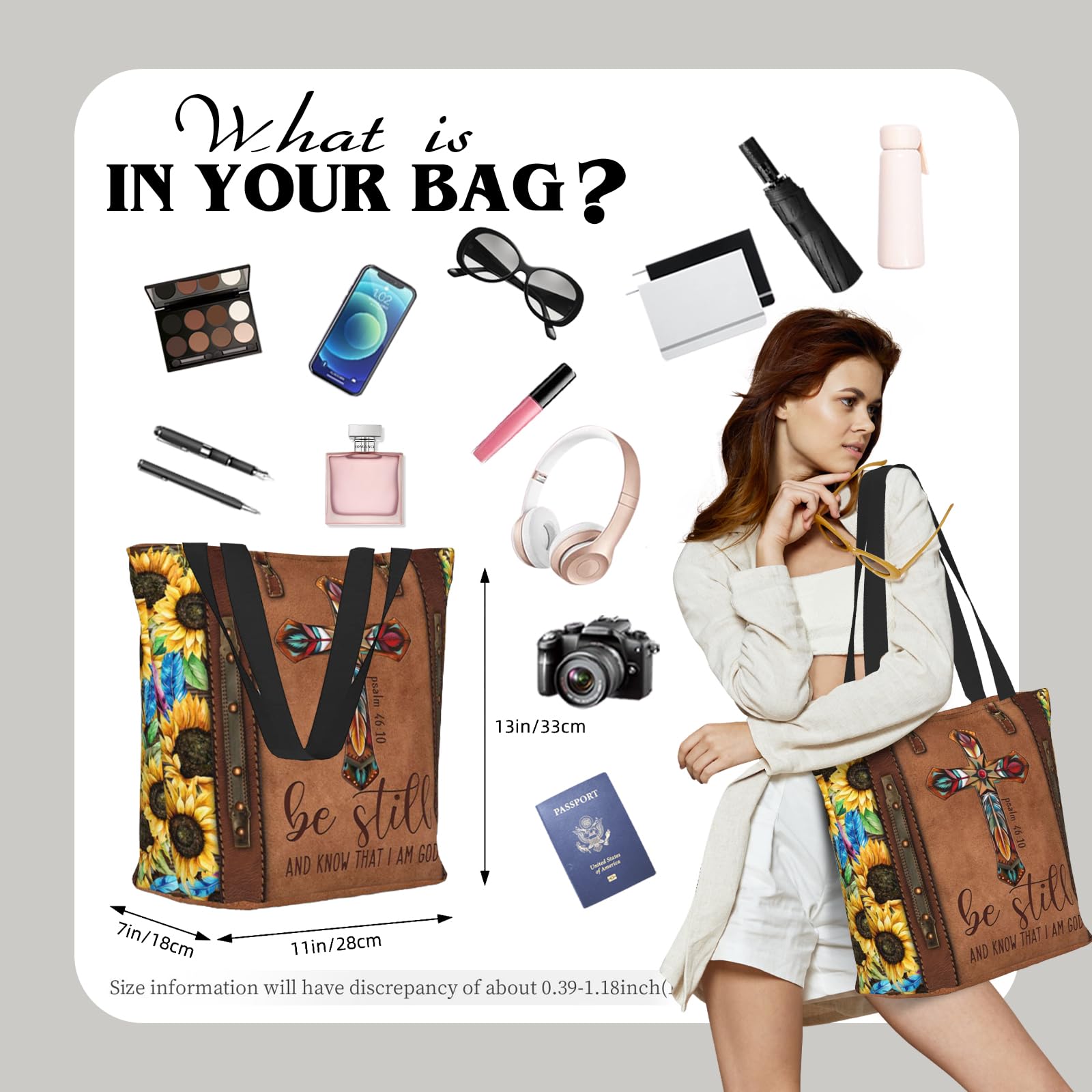 Christian Tote Bags for Women - Bible Verse Shoulder Bag with Zipper - Church & Daily Use Gift