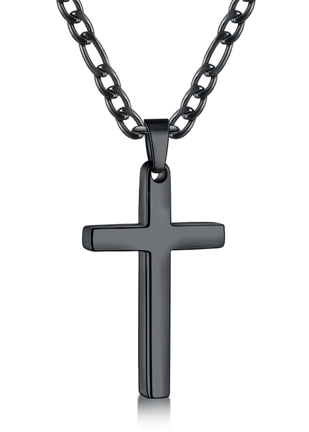 Fiusem Black Stainless Steel Cross Necklace for Men - 3.5mm Figaro Chain, Adjustable 16-24 Inch Pendant | Religious Jewelry Gift for Him, Everyday Wear & Special Occasions