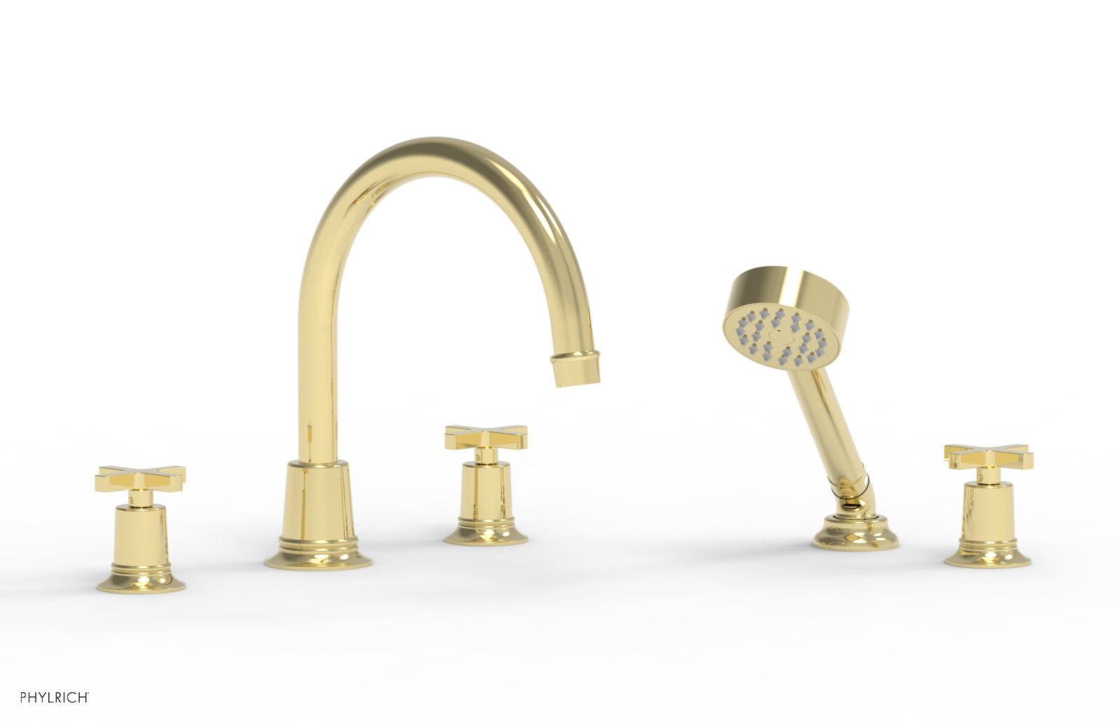 HEX MODERN Deck Mounted Bathtub Faucet Set with Cross Handles and Hand Shower - Matte Black Finish for Bathroom Renovation and Spa-Like Experience (Model 50150)