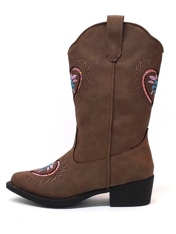 Roper 09 018 1556 1117 Kids Western Boots - Daisy Heart Snip Toe Cowgirl Boots in Brown for Girls | Perfect for Rodeo, Line Dancing & Country Fashion