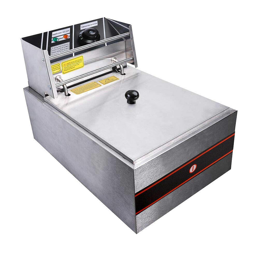 Commercial Single Tank Basket Electric Deep Fryer 2500W 6L Stainless Steel Countertop Restaurant Fryer with Basket Scoop - Perfect for Fast Food Restaurants, Food Trucks & Home Kitchen Cooking