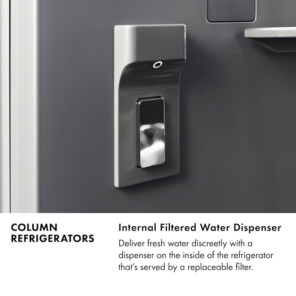 ZLINE Autograph Edition 30 Inch 16.7 Cu Ft Column Refrigerator - White Matte Exterior with Graphite Gray Interior & Polished Gold Accents (RCRVZ WM 30 G) | Premium Built-In Fridge for Modern Kitchens & Luxury Homes