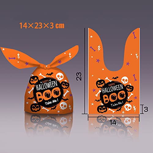 50 Pack Halloween Treat Bags with Bunny Ears - Orange Trick or Treat Candy Bags for Halloween Party Favors, School Events & Neighborhood Candy Distribution