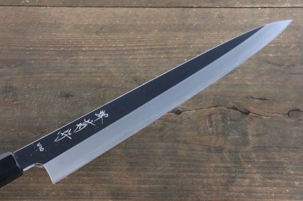 Premium Kikumori VG10 Stainless Steel Sujihiki Japanese Chef Knife 240mm - Mirror Polished Blade with Ebony Wood Handle - Perfect for Slicing Sashimi, Roast Beef & Delicate Proteins
