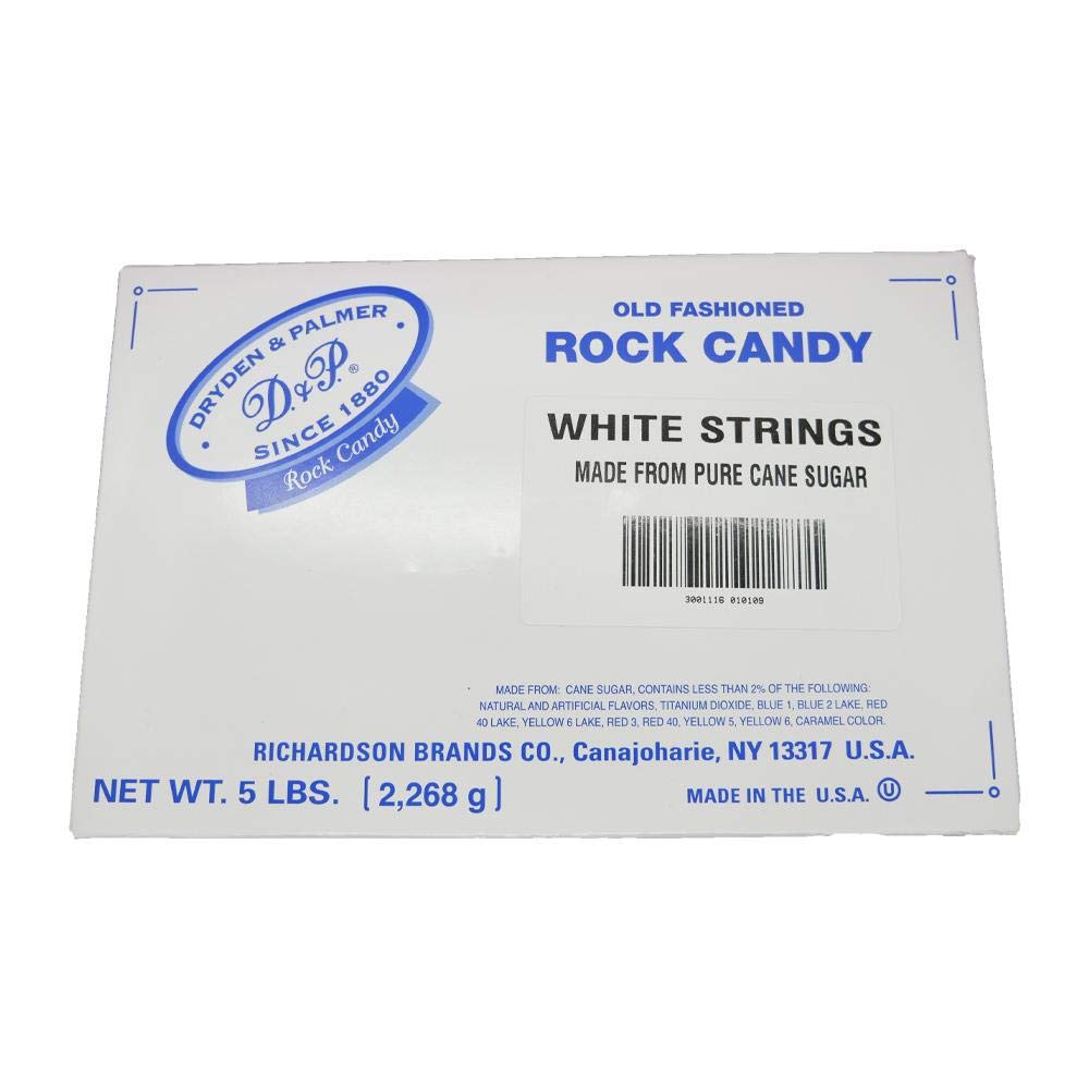 Dryden & Palmer Clear White Rock Candy on a String - 5 lb Bulk Box - Perfect for Baking, Candy Buffets, Party Favors & Wedding Decorations