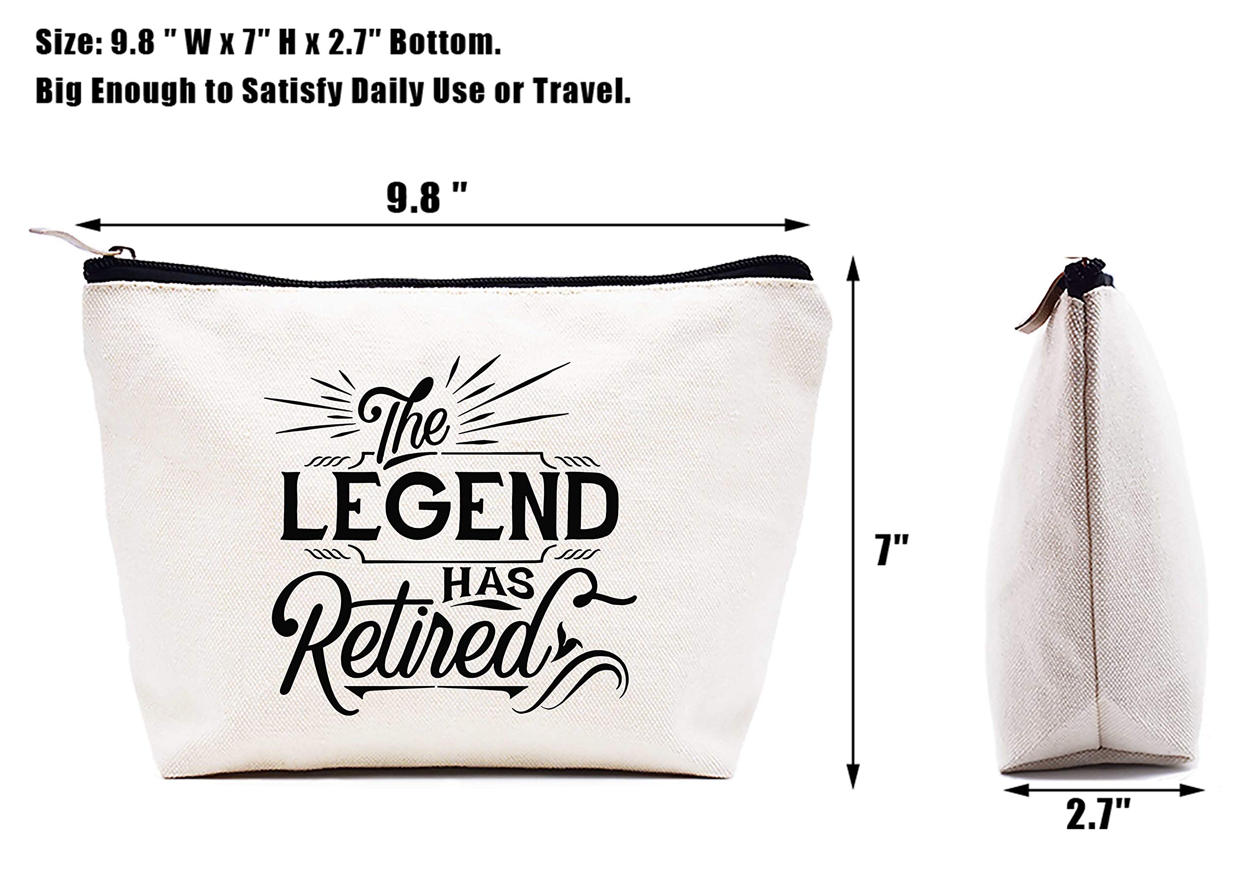 Funny Retirement Gifts for Women - 'The Legend Has Retired' Makeup Bag & Cosmetic Travel Pouch - Perfect Gift for Coworkers, Sisters, Moms, Teachers & Retirees - Great for Travel, Work & Everyday Use