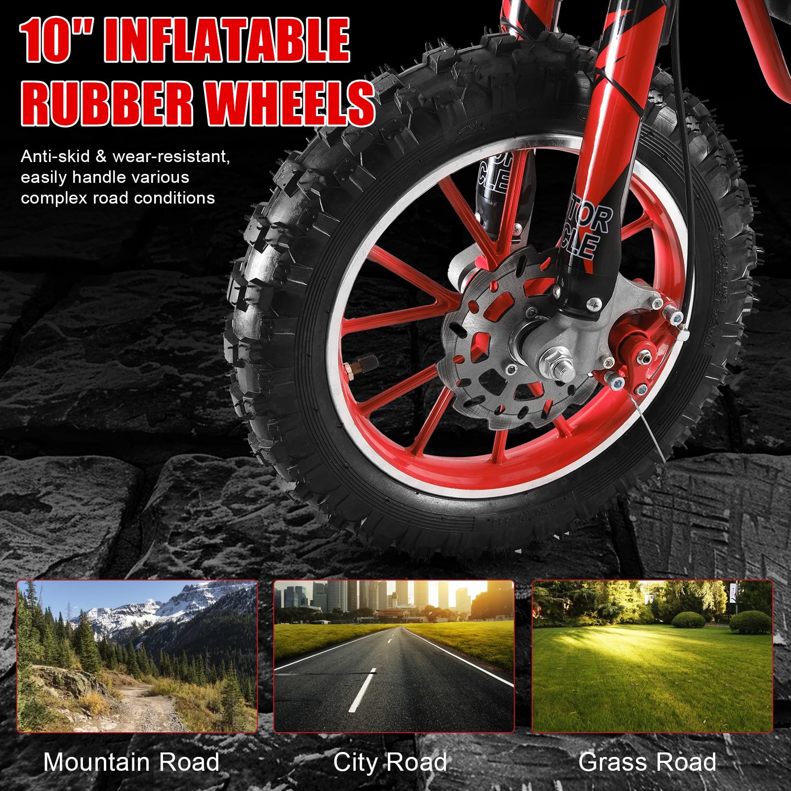 49cc Kids Dirt Bike - 2-Stroke Gas Powered Off-Road Mini Motorcycle for Boys & Girls with Front/Rear Disc Brakes, Max Speed 40KM/H - Perfect for Backyard Racing, Trail Riding & Off-Road Adventures (Red)