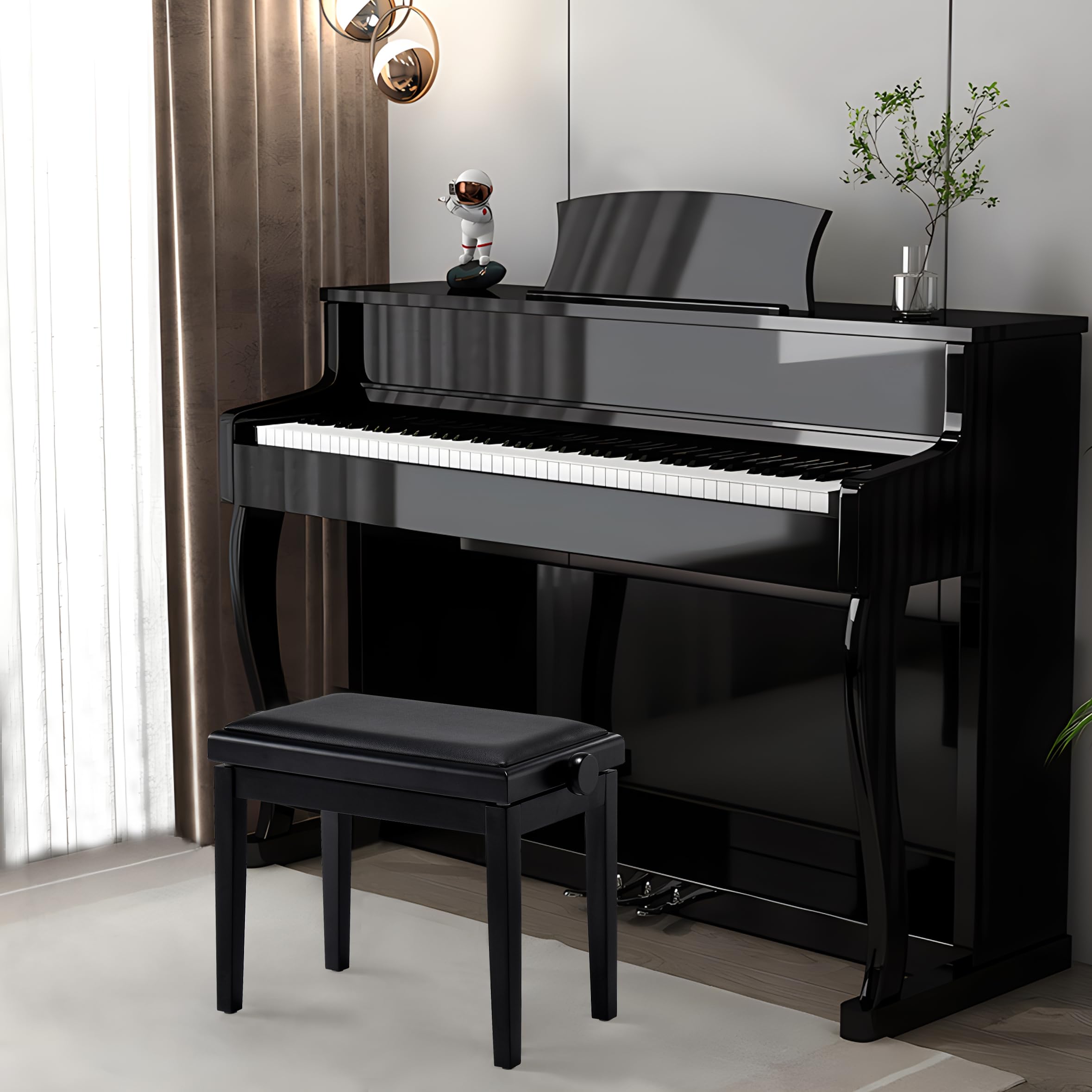 Adjustable Piano Bench with Faux Leather Cushion - Solid Wood Piano Stool & Vanity Seat - White - Perfect for Home, Studio & Music Room Decor